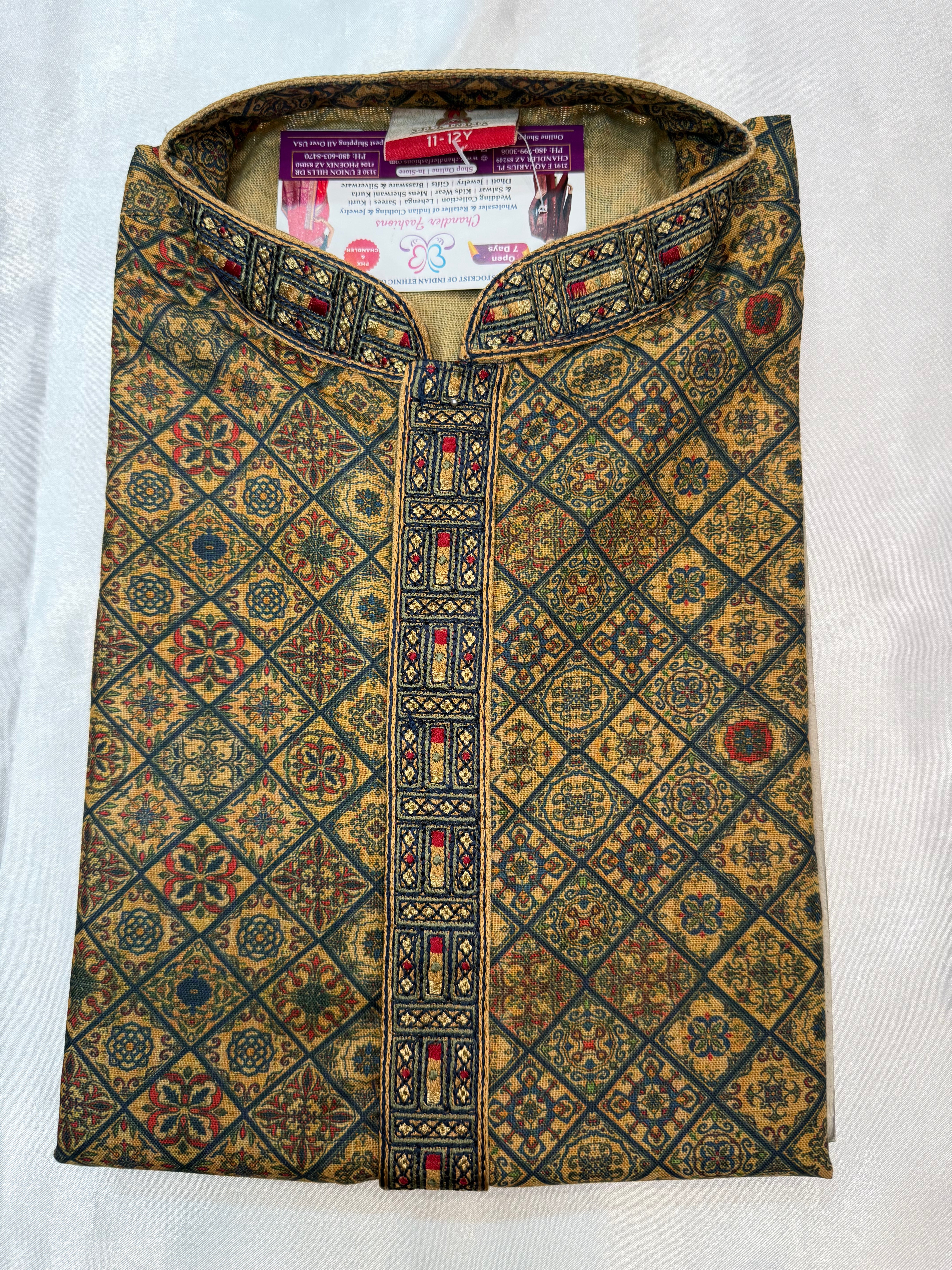 Stylish Green Kurta Pajama Set for Boys with Digital Print - Perfect for Festivals, Weddings & Special Occasions