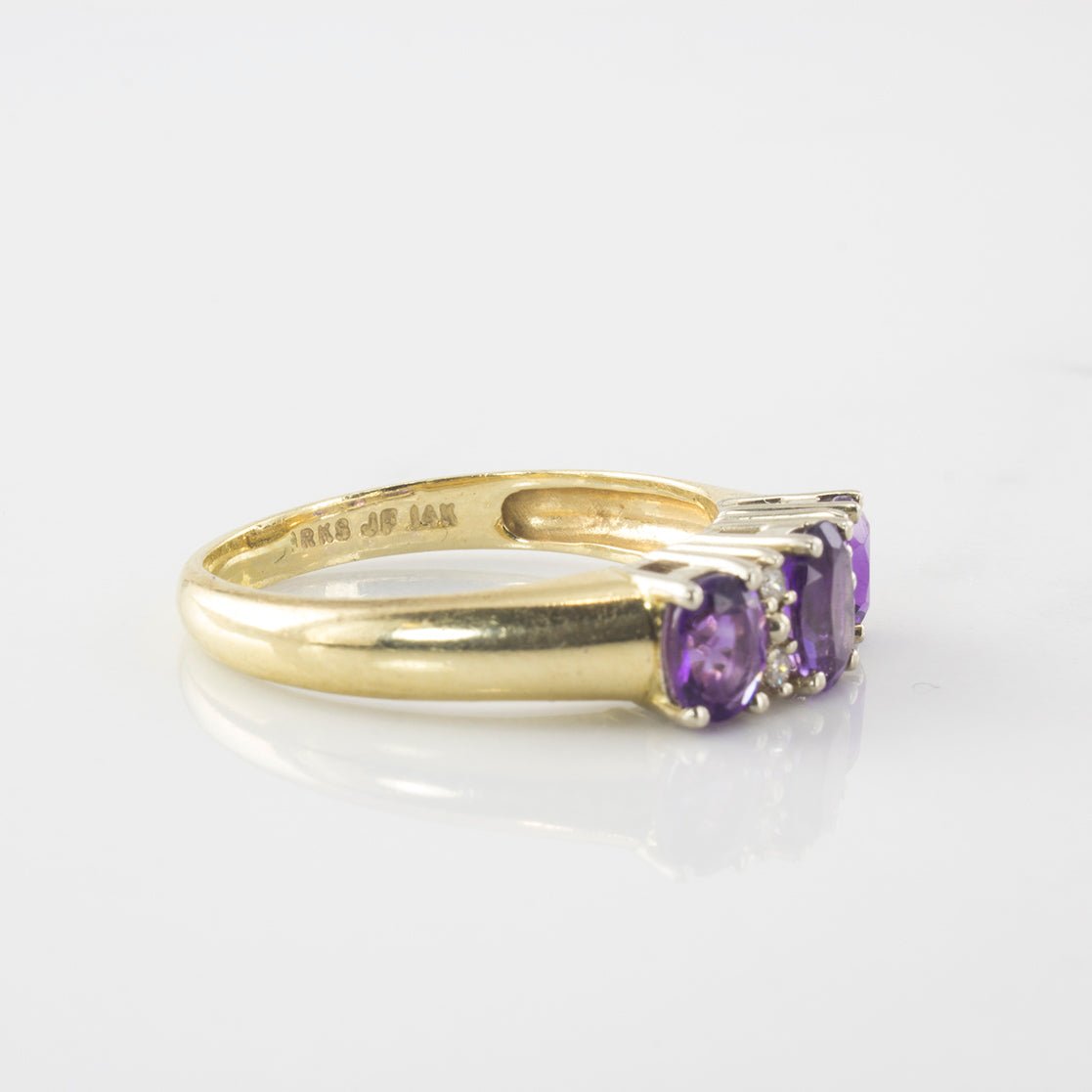 Birks Amethyst & Diamond Three Stone Ring | 0.95 Carat Total Weight | Size 7.75 | Elegant Jewelry for Weddings, Anniversaries & Special Occasions