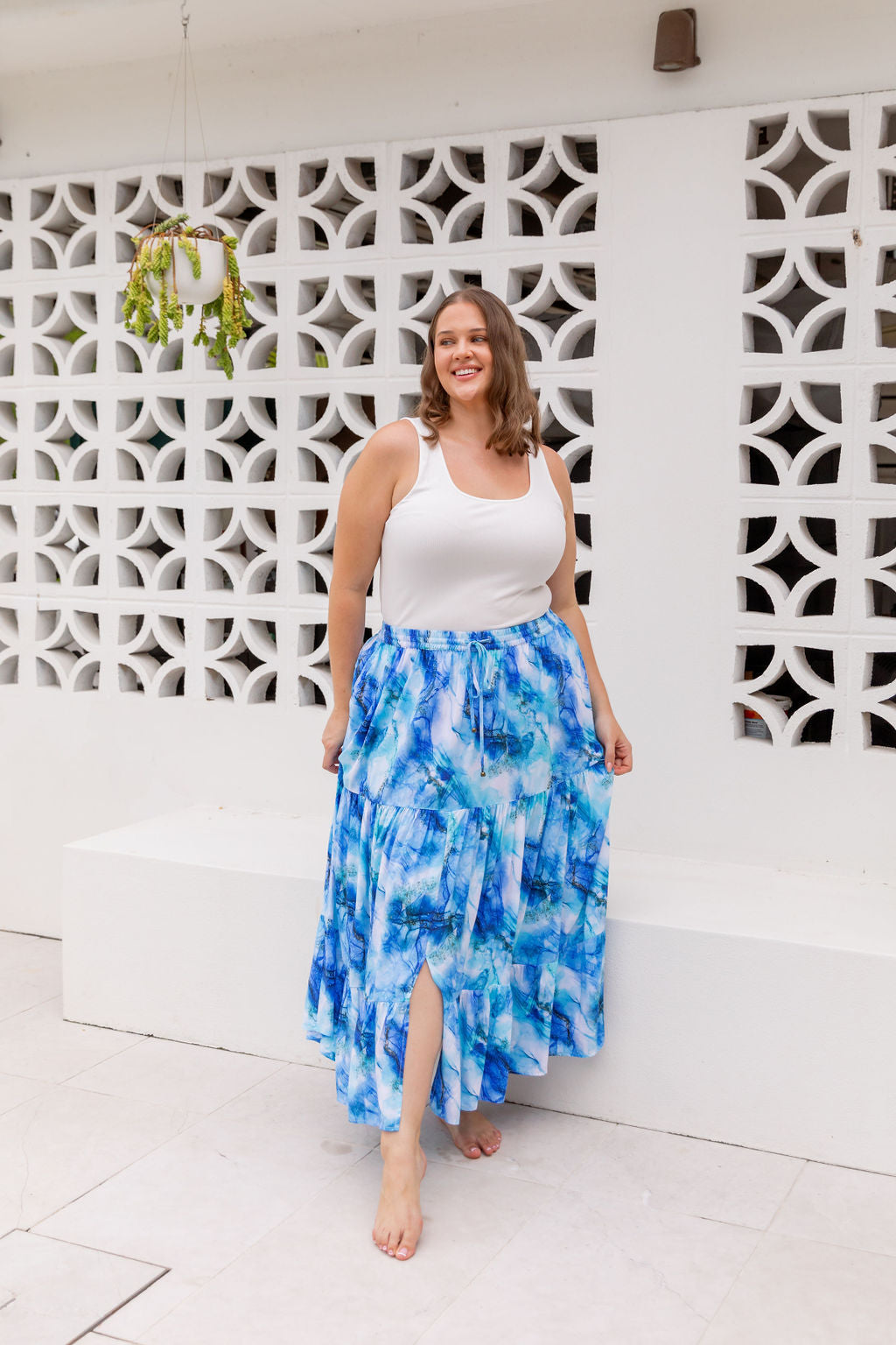 Kimmy Skirt in Mystic Ink - Women's Flowy Midi Skirt with Elastic Waist | Perfect for Casual Wear, Office Outfits & Summer Dresses