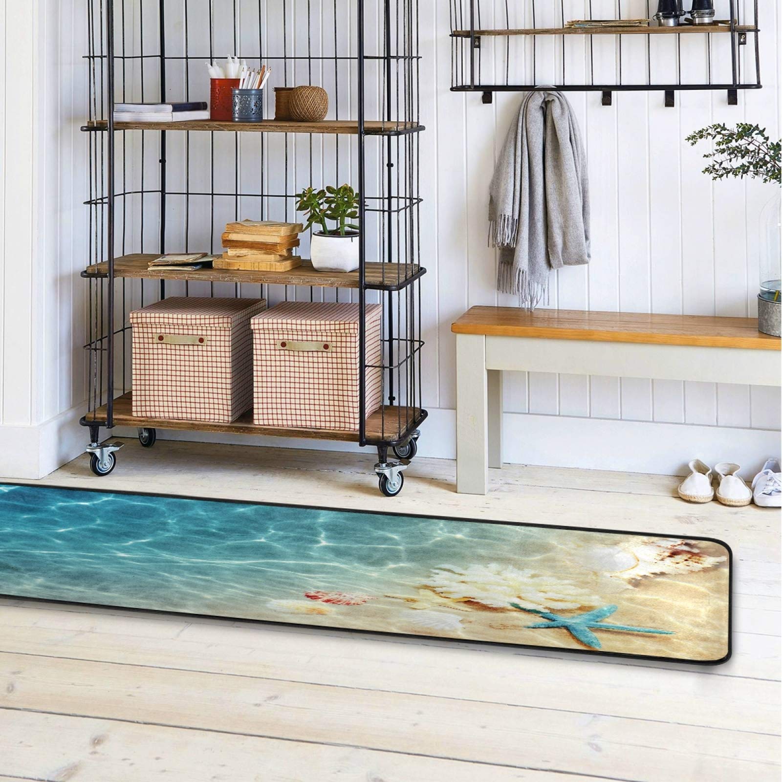Non-Slip 2'x6' Tropical Beach Starfish Seashell Area Rug - Long Runner Carpet for Hallway, Living Room, Bedroom & Bathroom Entryway | Coastal Home Decor for Indoor Spaces
