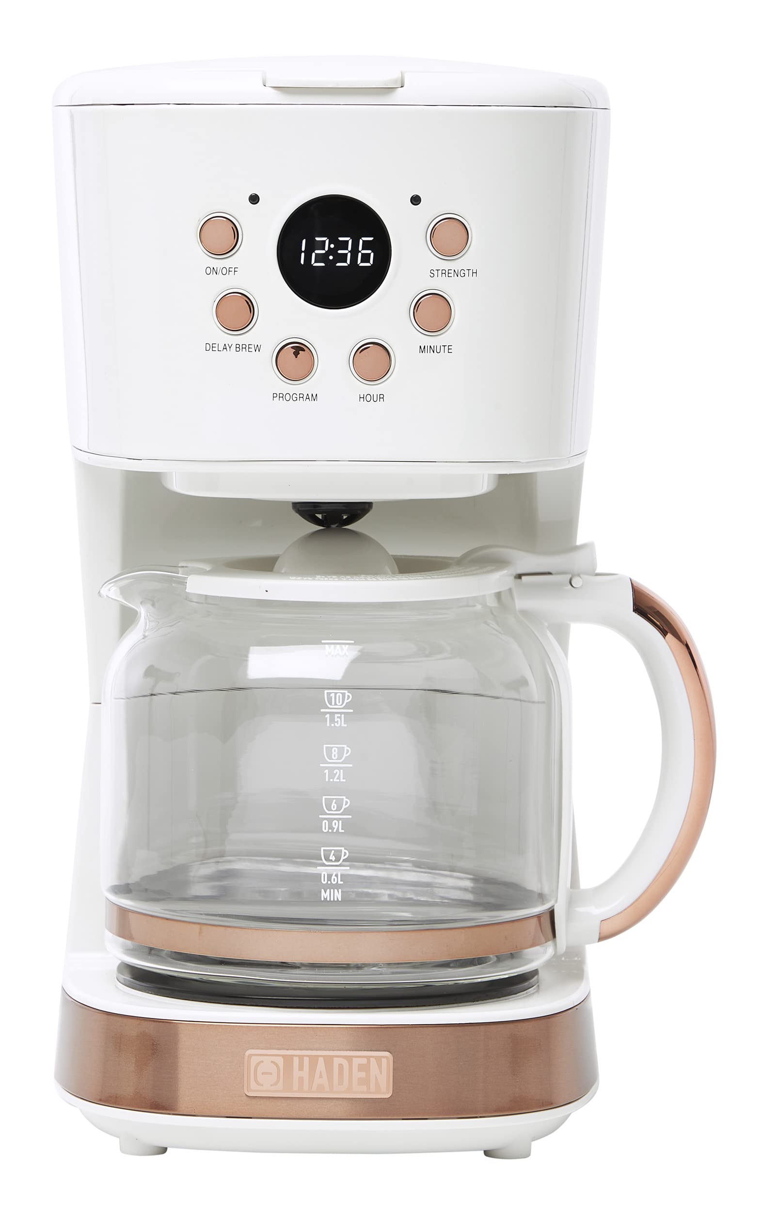 Haden 12 Cup Programmable Drip Coffee Maker with Auto Shut-Off & Reusable Filter - Ivory & Copper Coffee Machine for Home, Office & Kitchen Use
