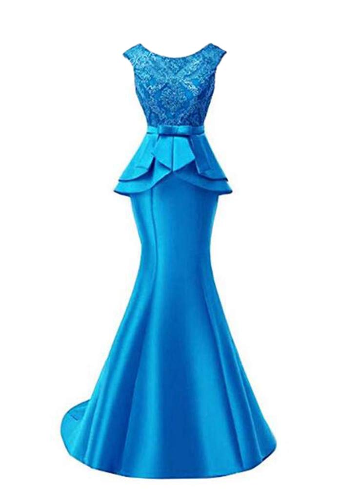 Elegant Blue Lace Mermaid Evening Gown for Women - Long Formal Party Dress for Prom, Wedding, and Special Occasions