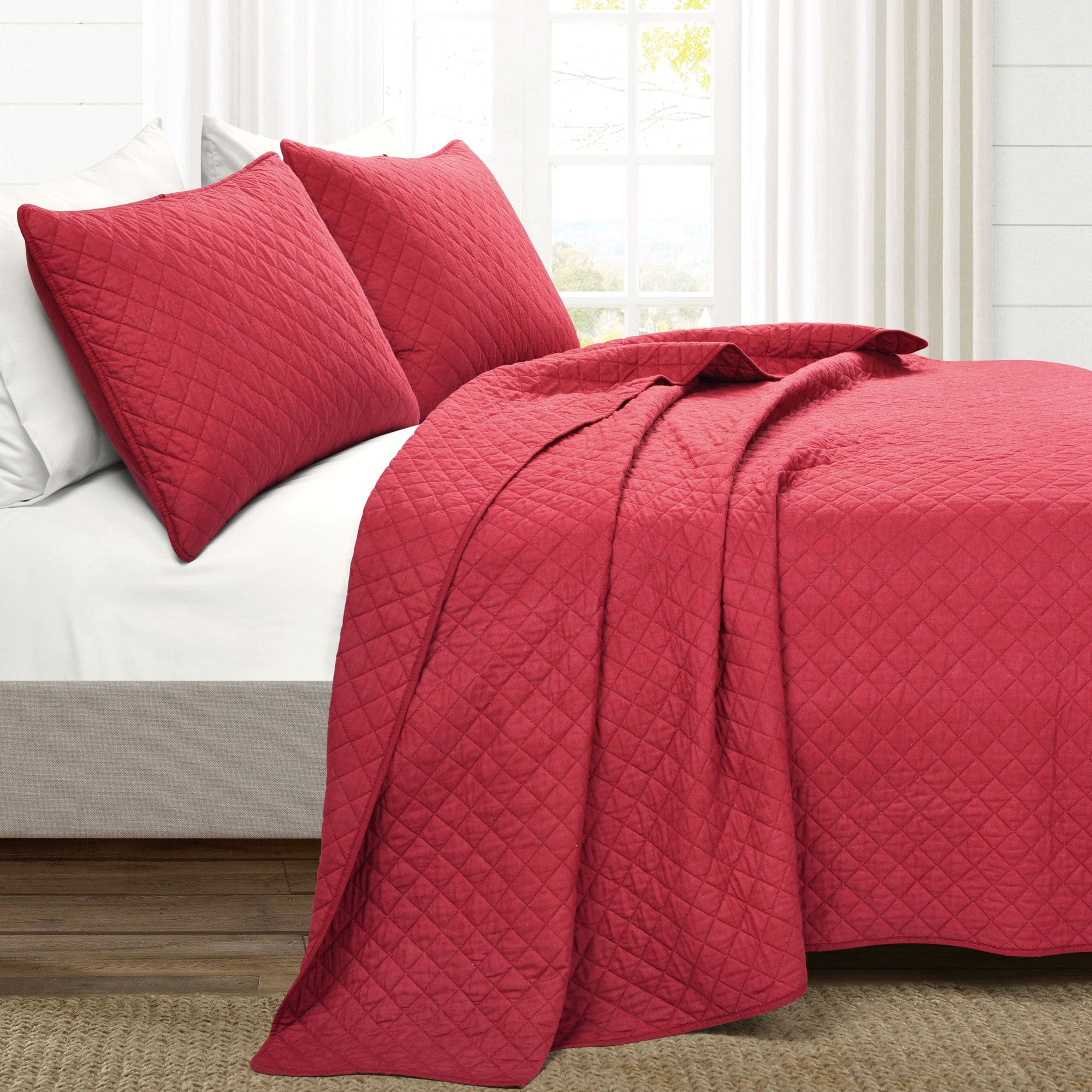 Ava Diamond Oversized Cotton Quilt Set - King Size Bedding with Soft Breathable Fabric for All Seasons | Perfect for Master Bedroom, Guest Room & Cozy Home Decor