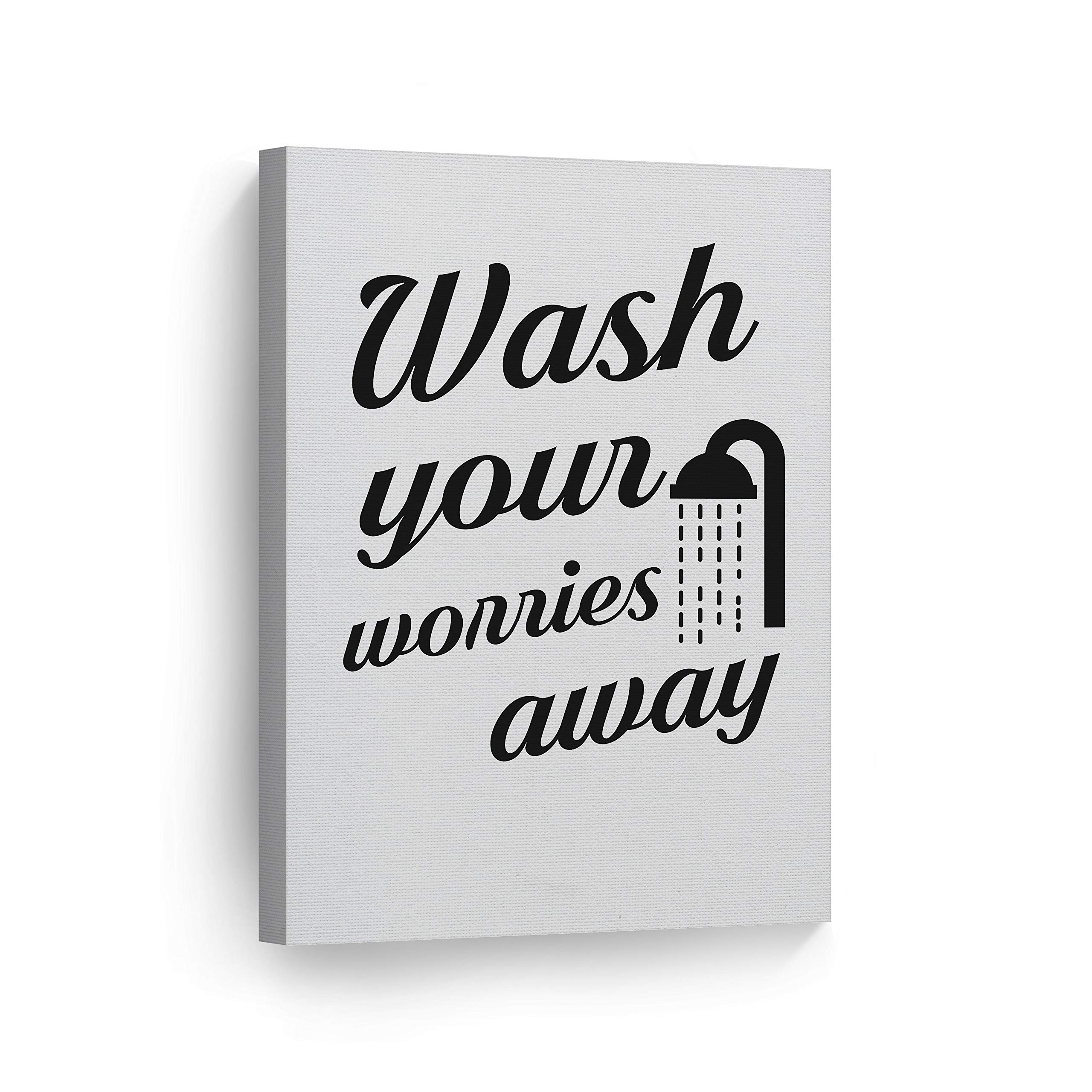 Funny Bathroom Wall Art - 'Wash Your Worries Away' Canvas Print for Bathroom Decor | Ready to Hang 22x15 Inch Home Decoration | Made in USA | Perfect for Powder Rooms, Guest Baths & Spa-Inspired Spaces
