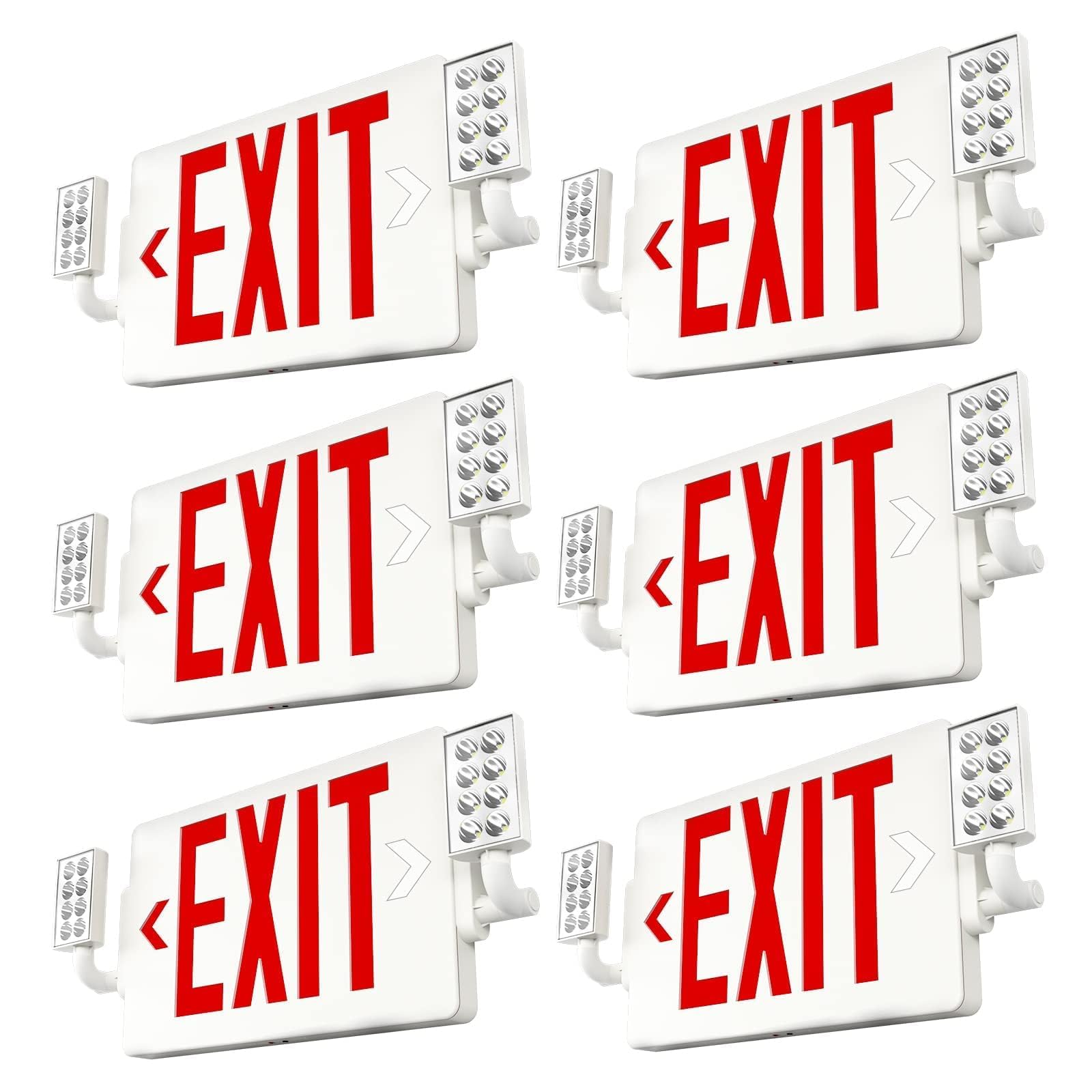 FREELICHT 6 Pack LED Double-Sided Emergency Exit Signs with Battery Backup - UL Certified, Hardwired 120/277V AC, Adjustable Brightness - Perfect for Offices, Schools, Hospitals & Commercial Buildings
