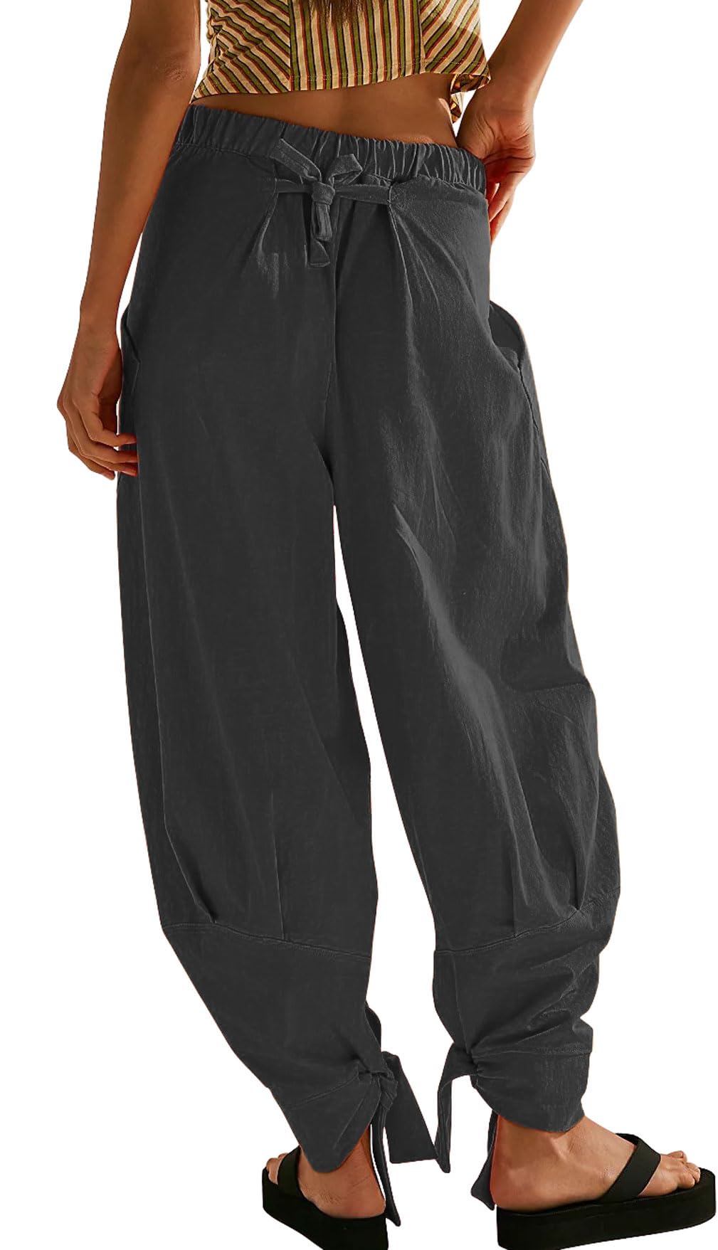 CHARTOU Women's High Waisted Wide Leg Lounge Pants - Soft Elastic Waist Summer Harem Pants with Pockets - Comfortable Casual Pants for Yoga, Travel, Beach & Home Wear
