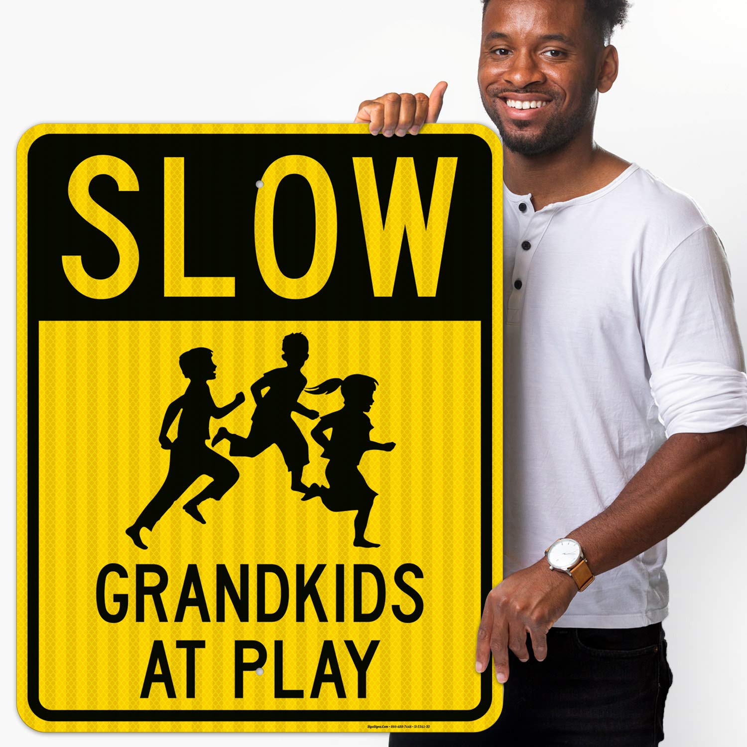 Slow Grandkids at Play with Running Children Sign - 24x30 Inches, 3M EGP Reflective .080 Aluminum Traffic Sign - Fade Resistant, Indoor/Outdoor Use - Made in USA - Perfect for Neighborhood Safety, School Zones & Play Areas