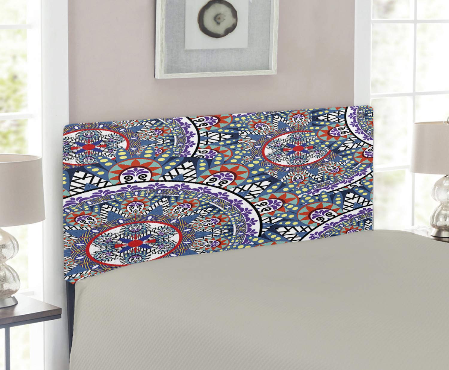 Ambesonne Vintage Upholstered Headboard - Twin Size Decorative Metal Bed Frame with Memory Foam & Hand-Drawn Floral Motifs | Abstract Graphic Design for Bedroom Decor | Perfect for Guest Rooms, Dorms & Cozy Bedroom Makeovers