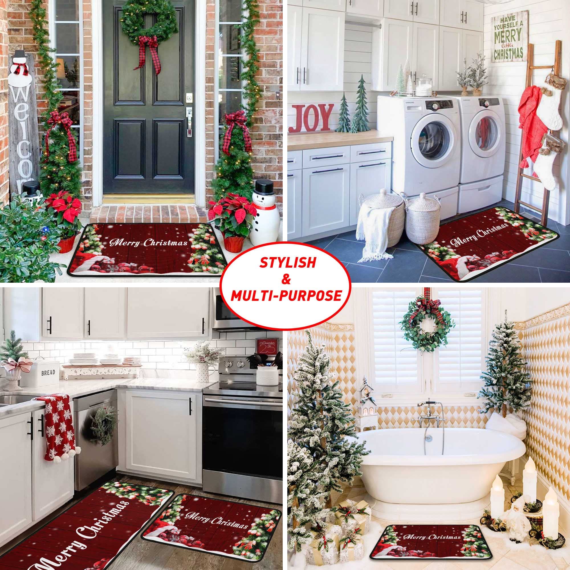 Non-Slip Christmas Kitchen Rugs Set of 2 - Washable Holiday Floor Mats with Anti-Skid Backing, Festive Xmas Decor Doormat Runner for Home Kitchen - Perfect for Holiday Cooking, Dining & Seasonal Home Decor