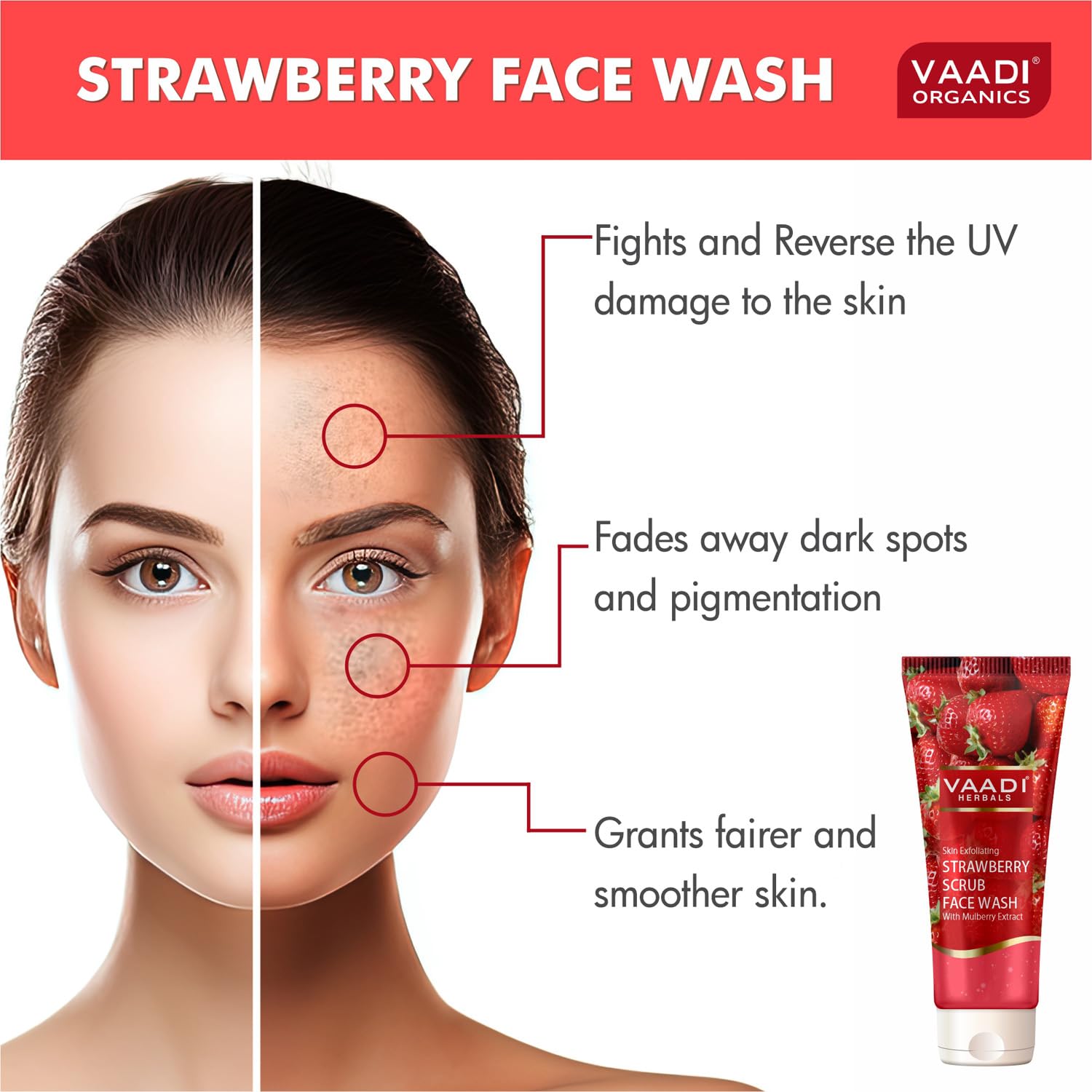 Vaadi Herbals Strawberry Face Scrub with Mulberry Extract - Exfoliating & Brightening Facial Cleanser (4 x 60ml Value Pack) - Perfect for Daily Skincare Routine & Glowing Skin