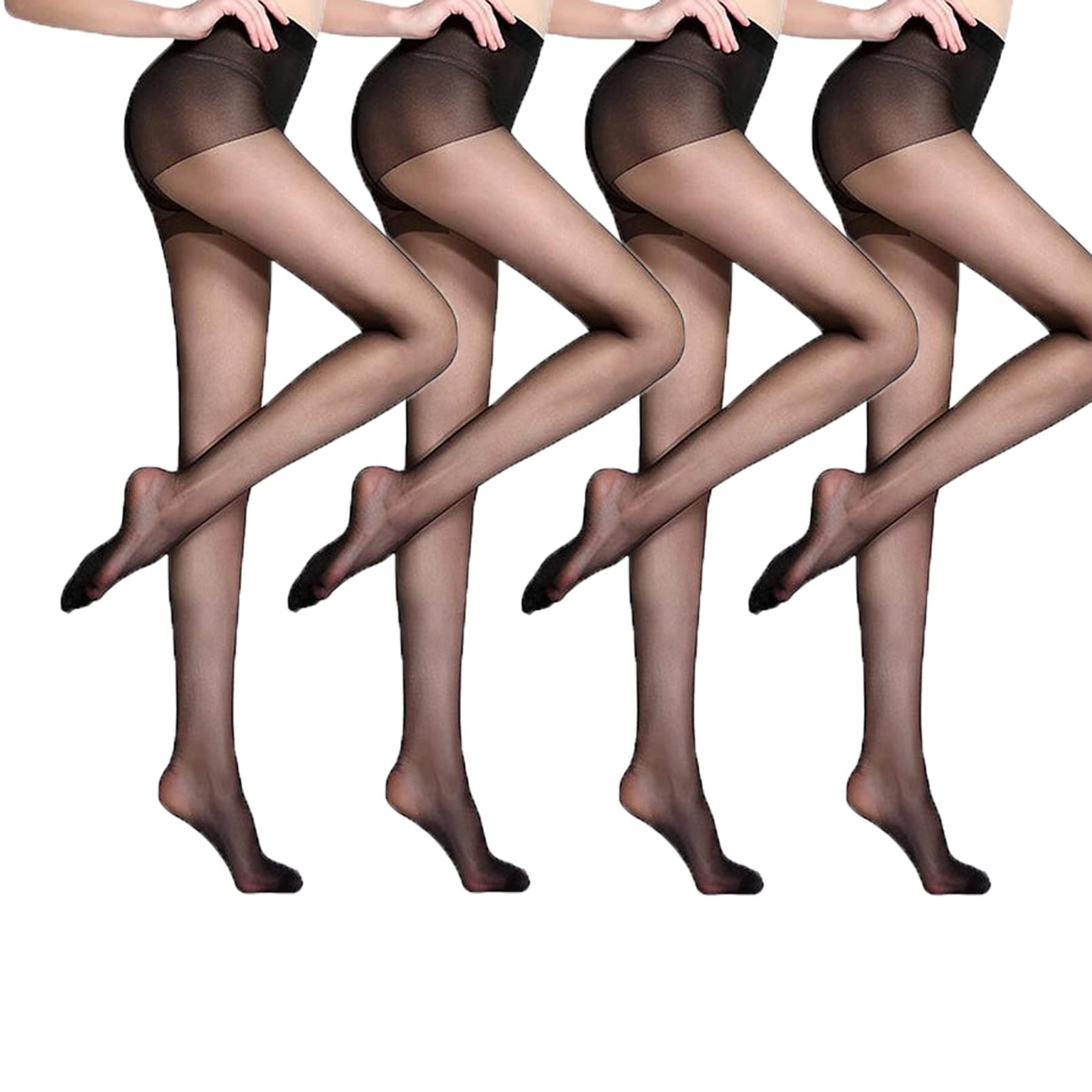 Knhorfad 4Pcs Women's Sheer Silk Stockings - Stretchable Anti-Scratch Control Top Tights with Shiny Finish for Everyday Wear, Date Night & Special Occasions