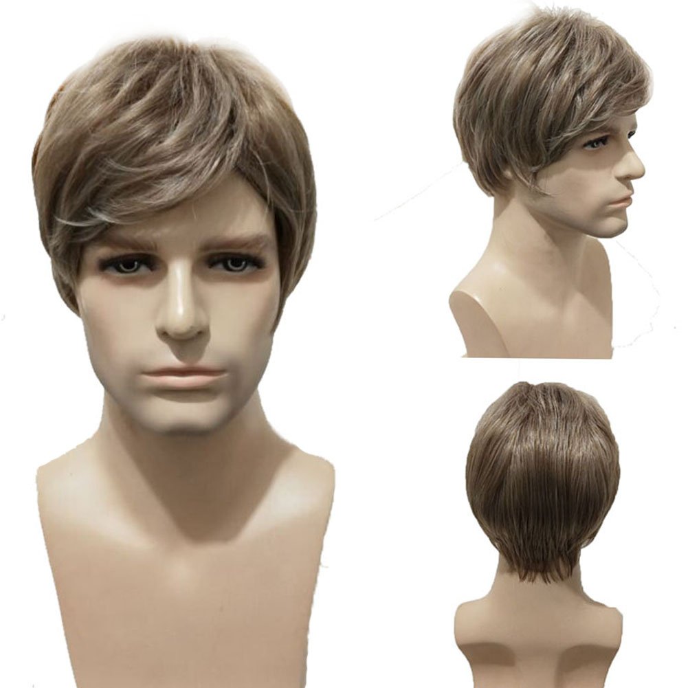 BERON Men's Short Straight Heat Resistant Synthetic Wig with Wig Cap - Mixed Ash Blonde | Natural Look for Cosplay, Halloween, Costume Parties & Daily Wear