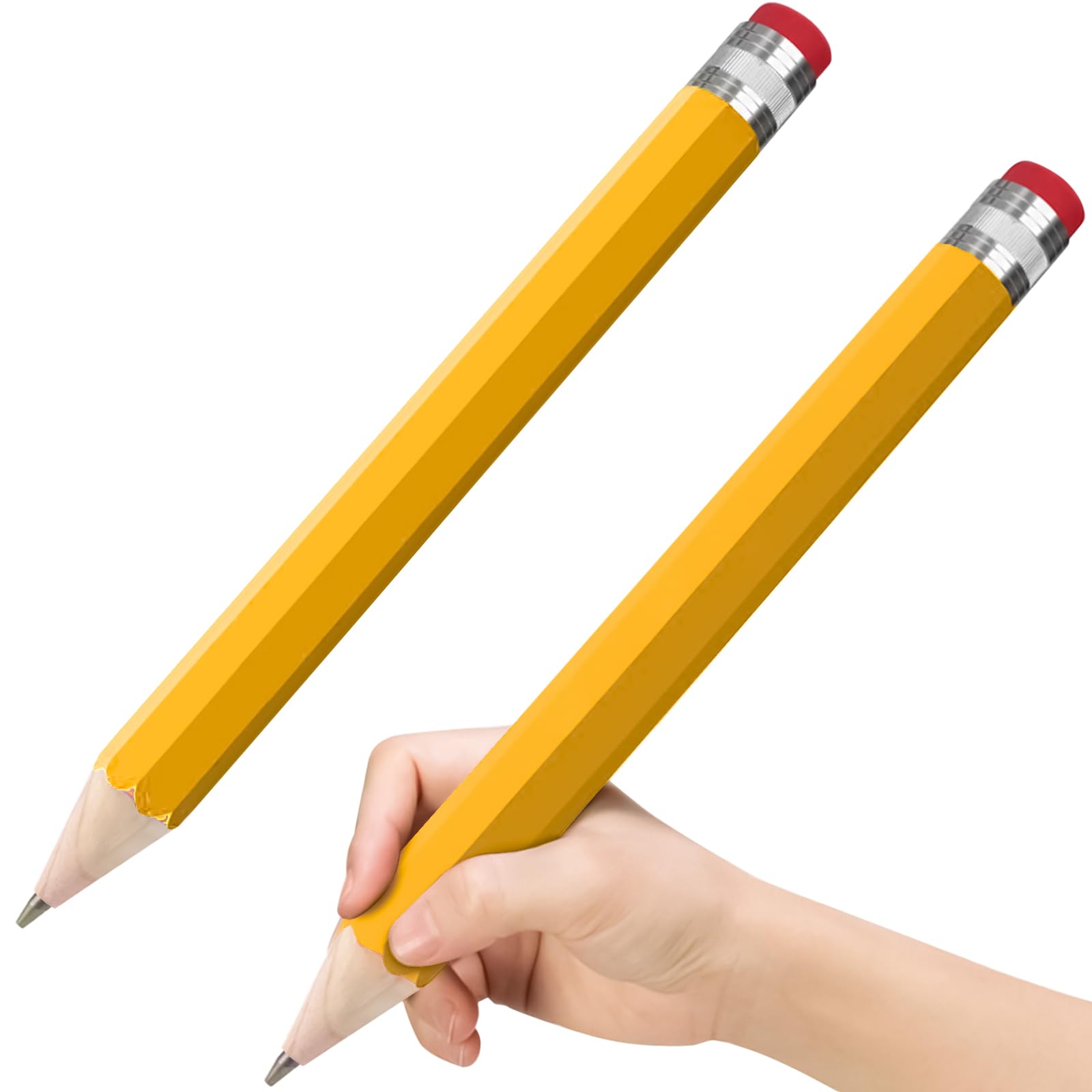 13.3'' Wooden Jumbo Pencils - 2 Pack Giant Yellow Pencils for Party Favors, School Supplies & Office Decor - Funny Novelty Writing Utensils for Classroom, Home & Photo Props