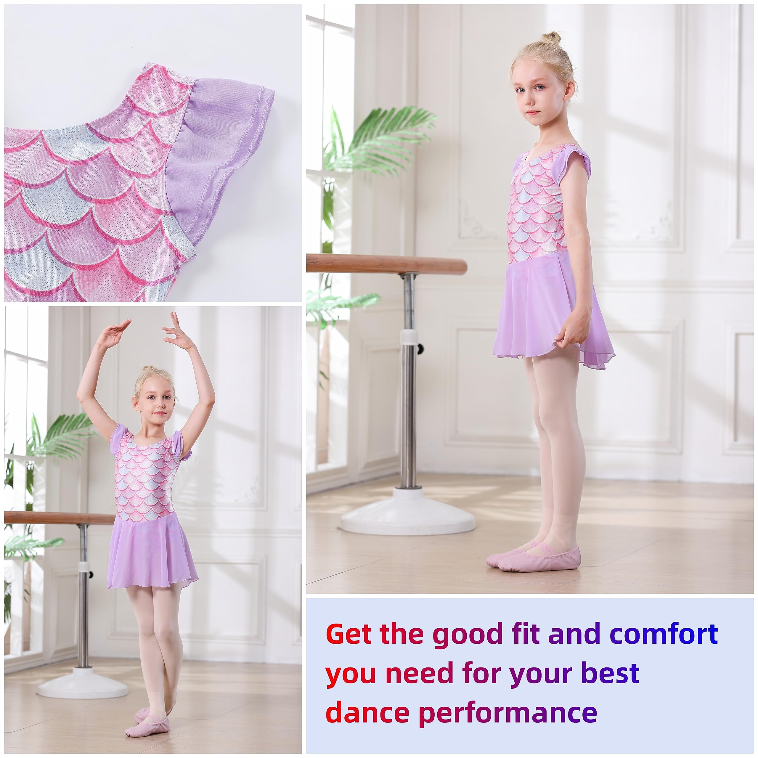 DIPUG Girls Ballet Leotard with Skirt - Toddler Dance Leotard with Flutter Sleeves & Criss Cross Back - Perfect for Ballet Class, Recitals & Dance Performances