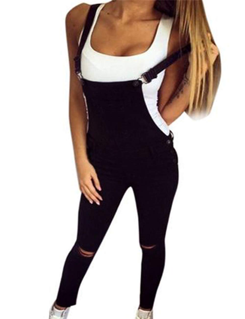 Sexyshine Women's Vintage Distressed Denim Overalls - High Waisted Long Jumpsuit for Casual Wear, Street Style & Outdoor Activities