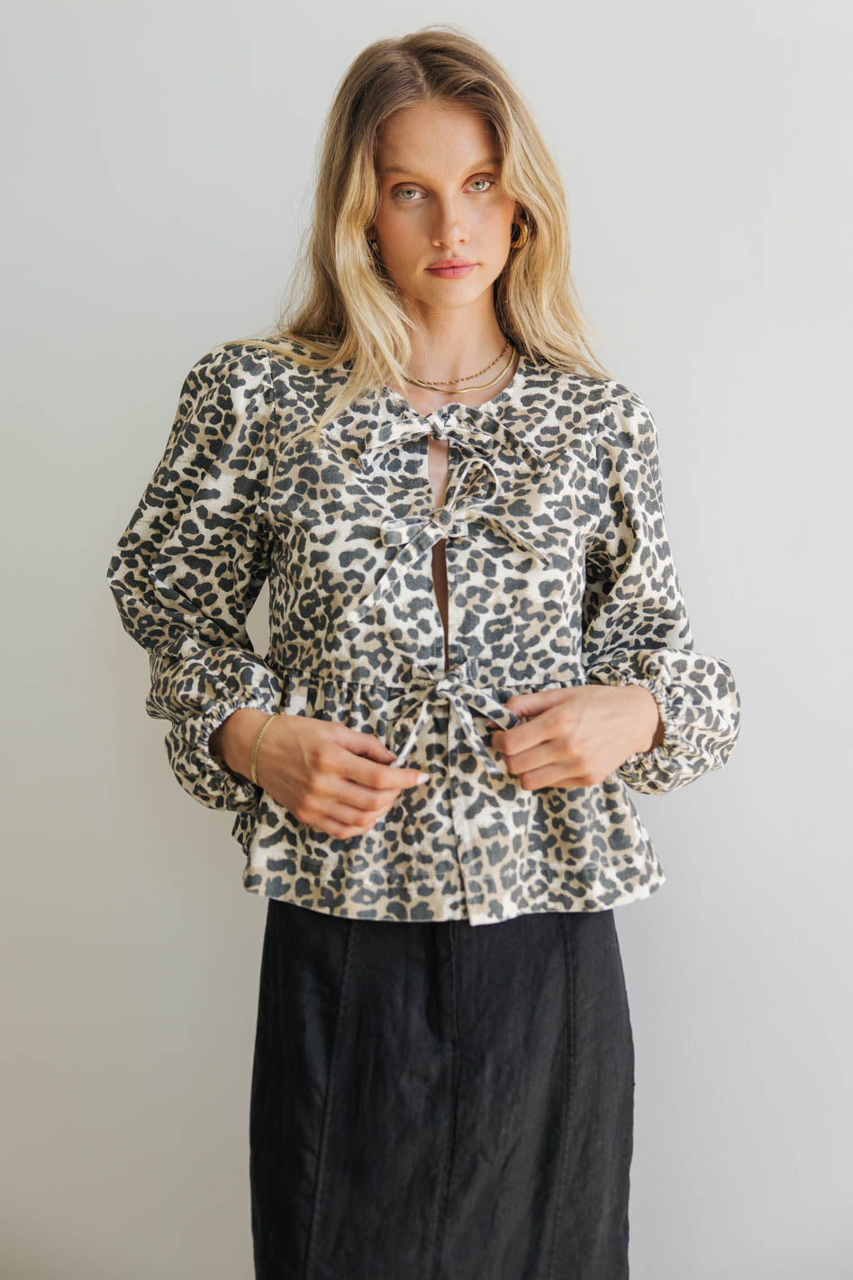 Stylish Maggie Peplum Tie Blouse - Leopard Print Women's Top for Work & Date Night | Final Sale