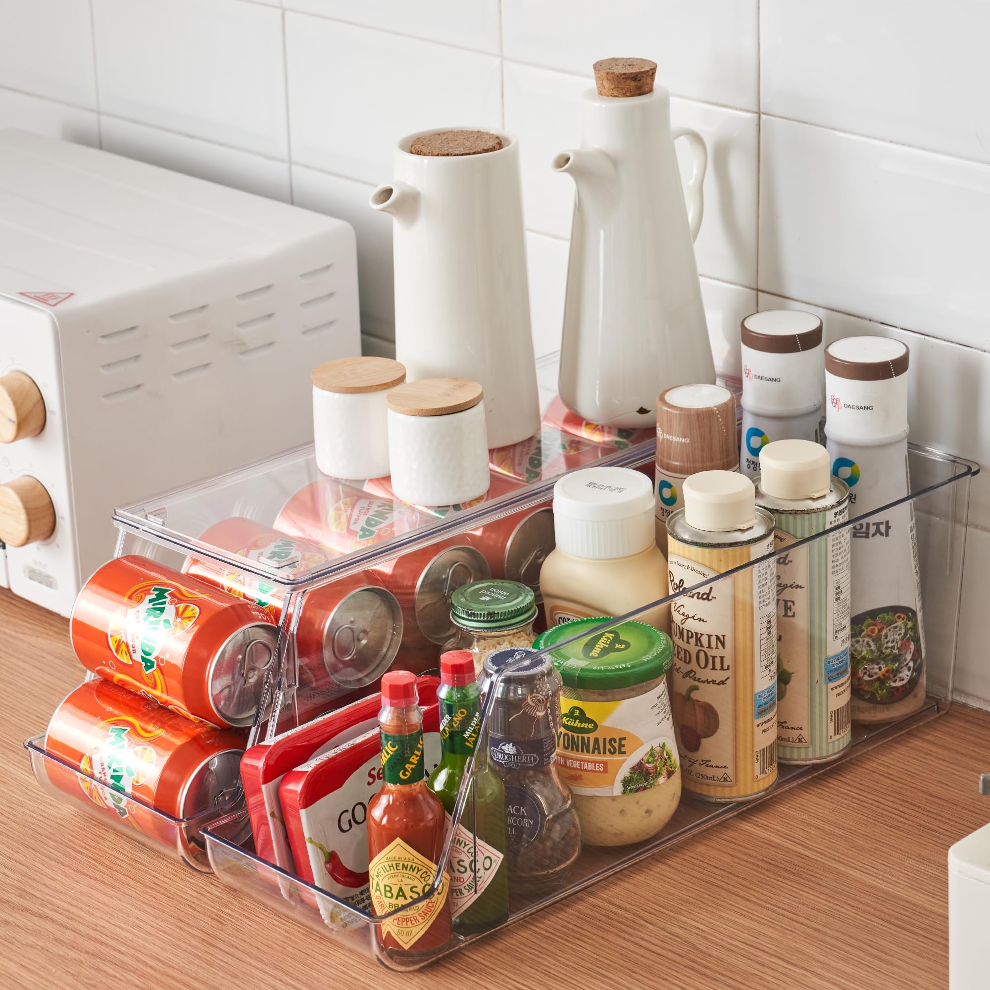 Premium Stackable Soda Can Organizer with Lid - Clear Acrylic Rolling Drink Dispenser for Refrigerator & Pantry Storage - Holds 12 Cans Each (2-Pack) - Perfect for Parties, BBQs & Home Organization