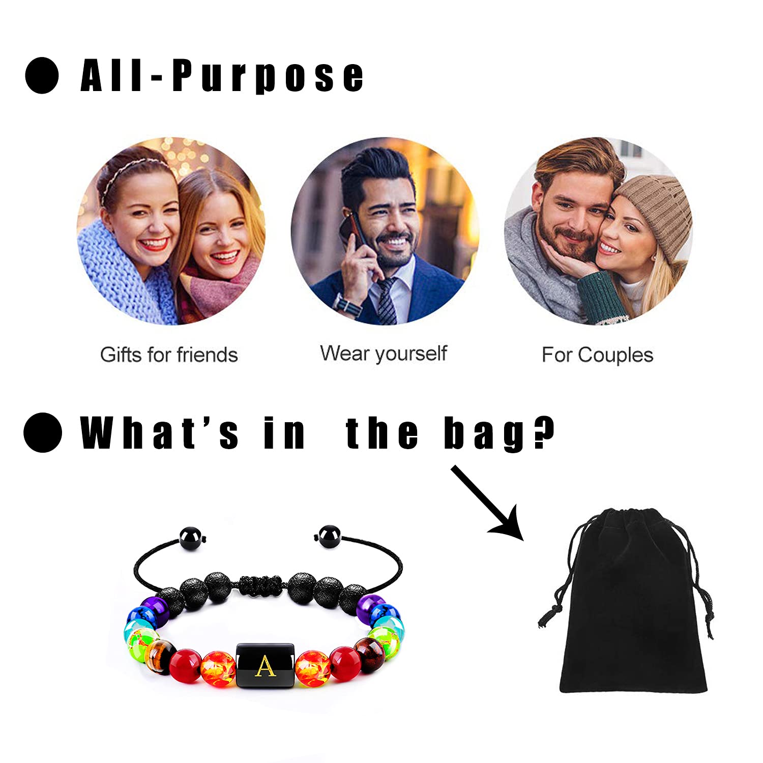 MalYunin Initial Bracelet - Stress Relief & Healing Crystal Bracelet for Women | Yoga, Chakra, Essential Oil Diffuser | Perfect Gift for Meditation, Relaxation & Spiritual Wellness