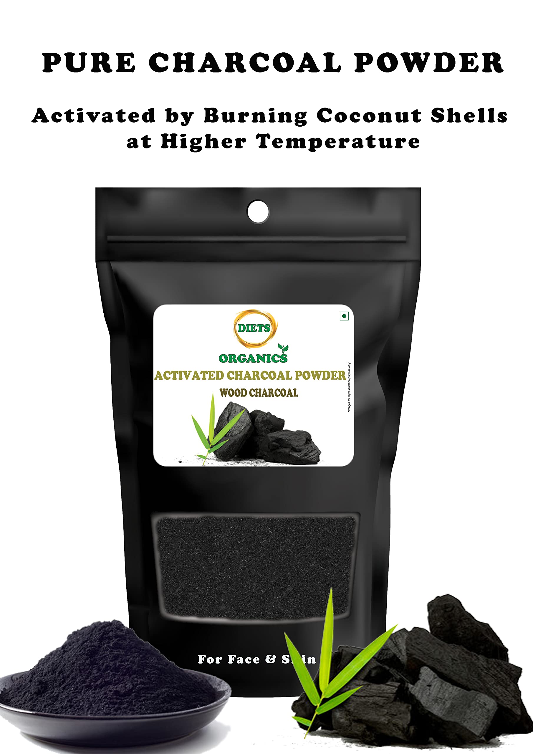 DIETS ORGANICS Activated Charcoal Powder for Face, Skin & Teeth Whitening - 250g Natural Detox & Brightening Solution | Perfect for DIY Skincare, Teeth Whitening & Deep Cleansing