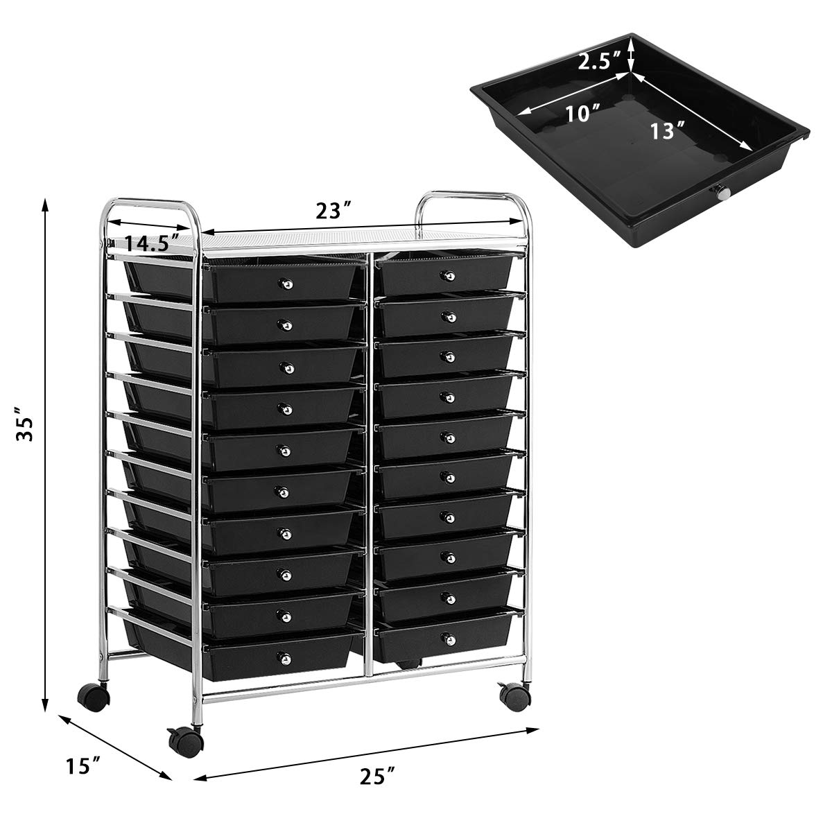 20-Drawer Rolling Storage Cart with Universal Wheels - Multipurpose Mobile Utility Organizer for Classroom, Office, School & Home - Perfect for Art Supplies, Tools, Crafts & Stationery Organization