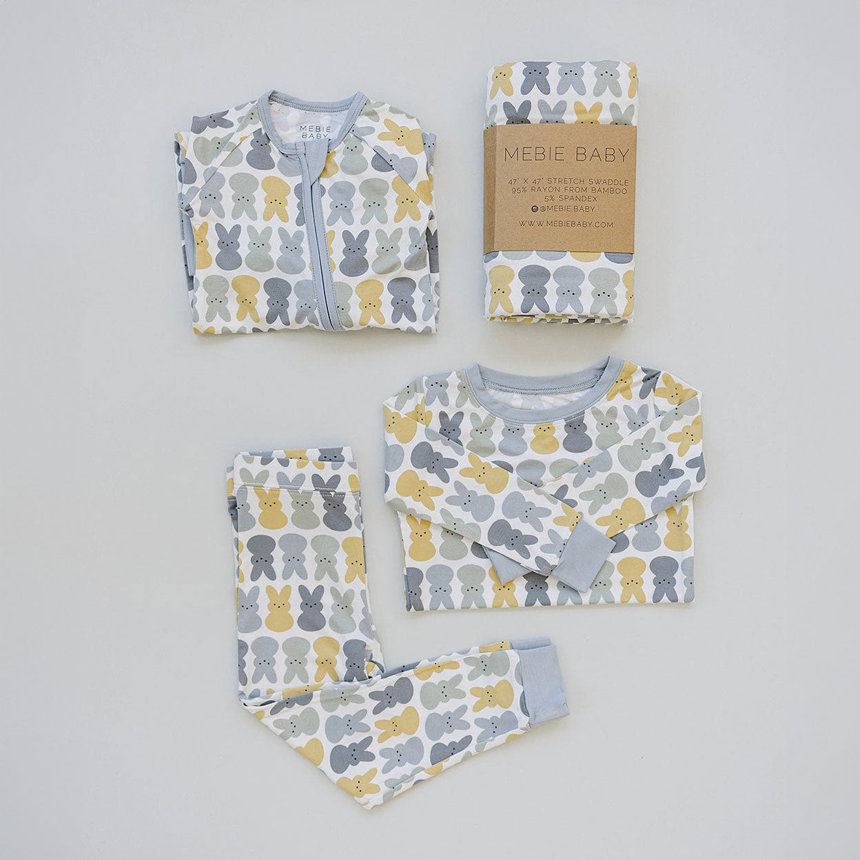 Soft Bamboo Two-Piece Lounge Set - Dusty Blue Bunny Print Pajamas for Women | Cozy Sleepwear & Loungewear for Relaxing at Home
