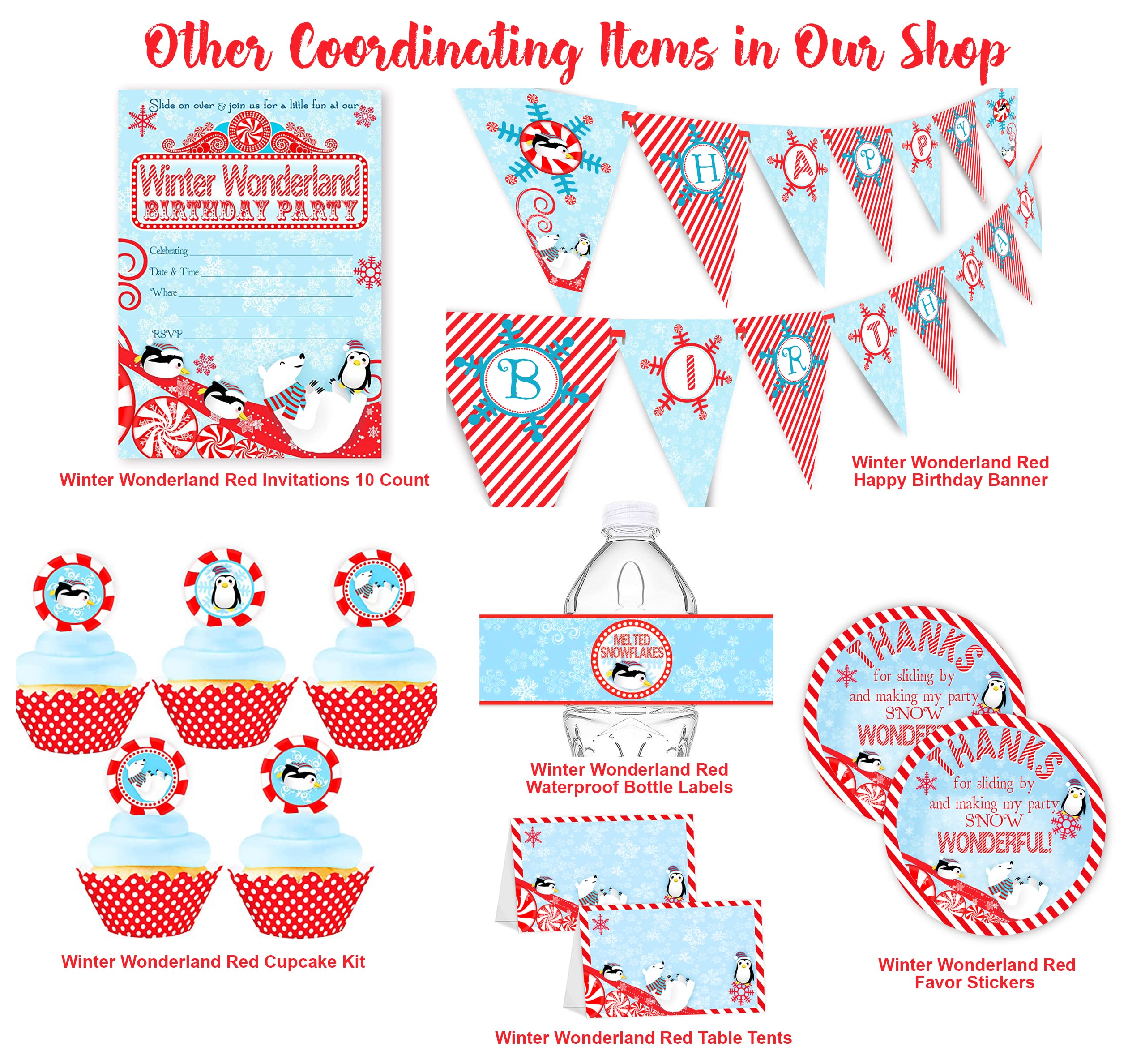 Winter Wonderland Birthday Cupcake Toppers & Wrappers Set - 24 Penguin Themed Toppers & 24 Wrappers - Winter ONEderland Party Decorations - Red - Perfect for Penguin Birthday Parties, Baby Showers & Winter Themed Celebrations