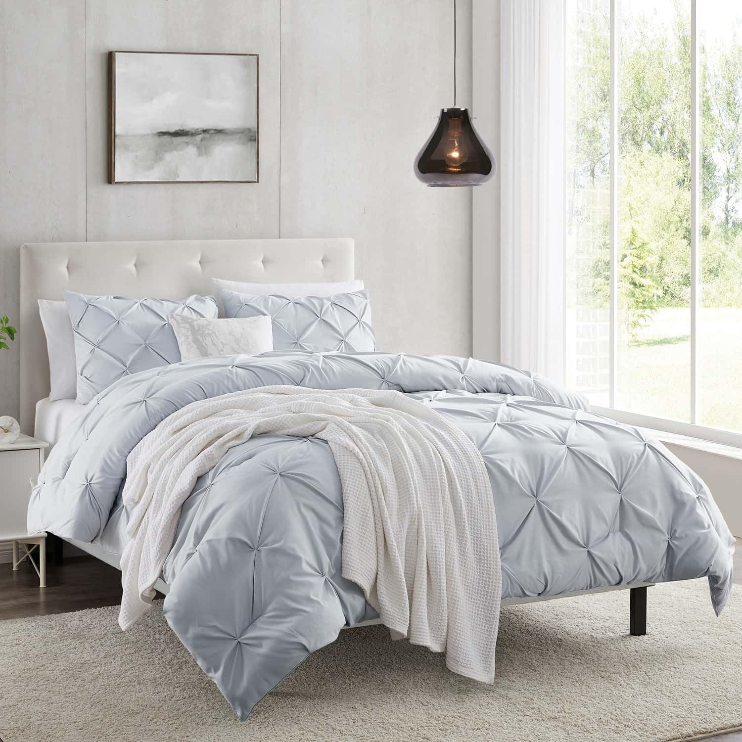 Nestl Steel Blue Queen Size Duvet Cover Set - 3 Piece Double Brushed Pintuck Duvet Cover with Button Closure (90x90 inches) & 2 Pillow Shams | Soft Luxury Bedding for Master Bedroom, Guest Room & Hotel Use