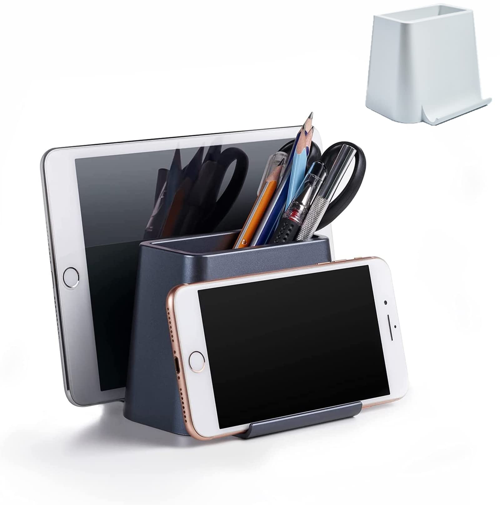 MAXSMILE White Desk Organizer - Phone Holder, Pen Holder & Tablet Stand for Office, School & Home Use - Multi-Purpose Storage Box for Stationery & Tech Accessories (Perfect for Work Desks, Study Tables & Dorm Rooms)