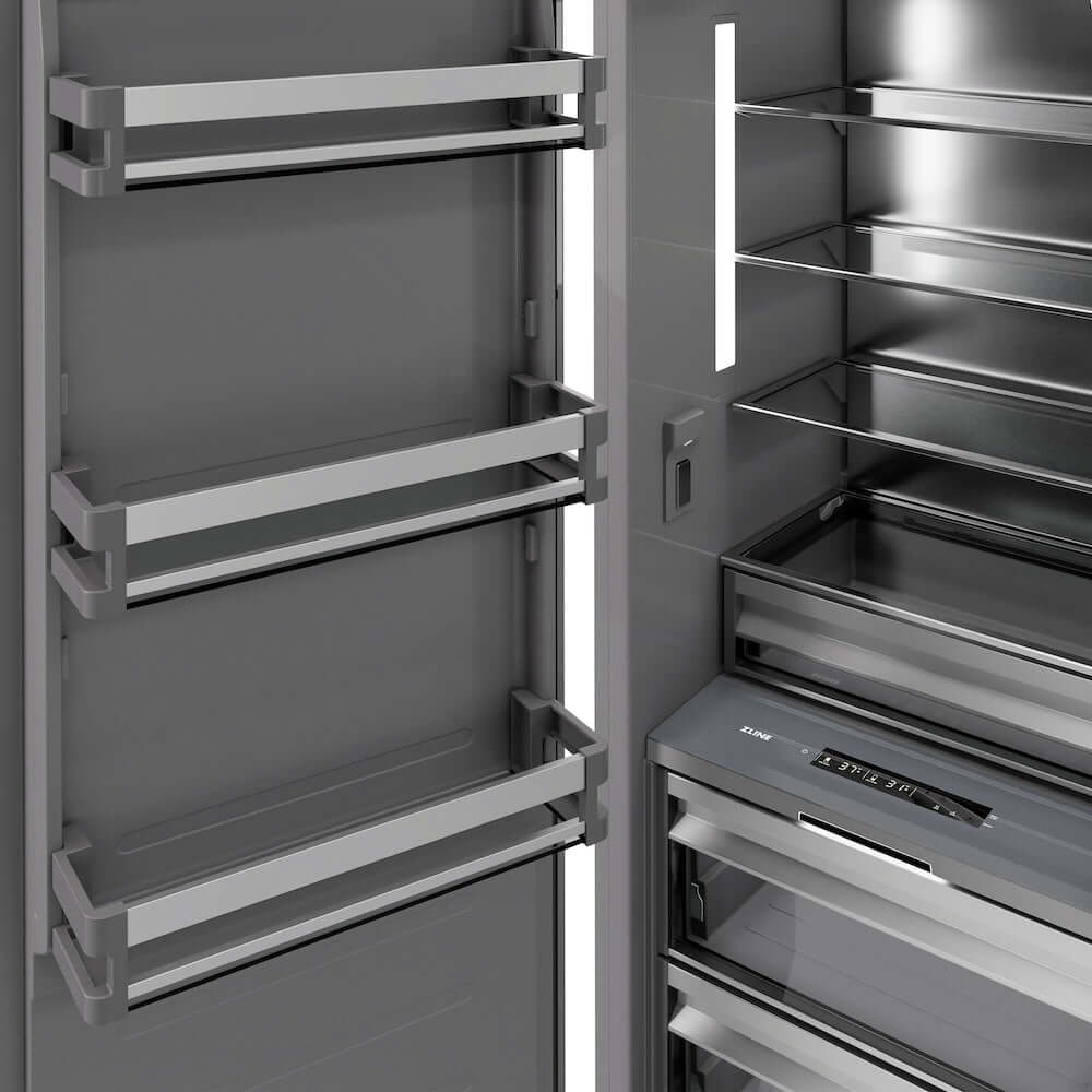 ZLINE Autograph Edition 24 Inch Panel Ready Column Refrigerator - 12.5 cu ft Capacity, Graphite Gray Interior with Champagne Bronze Accents (RBCRVZ 24 CB) - Perfect for Modern Kitchens, Open Concept Homes & Luxury Appliance Collections