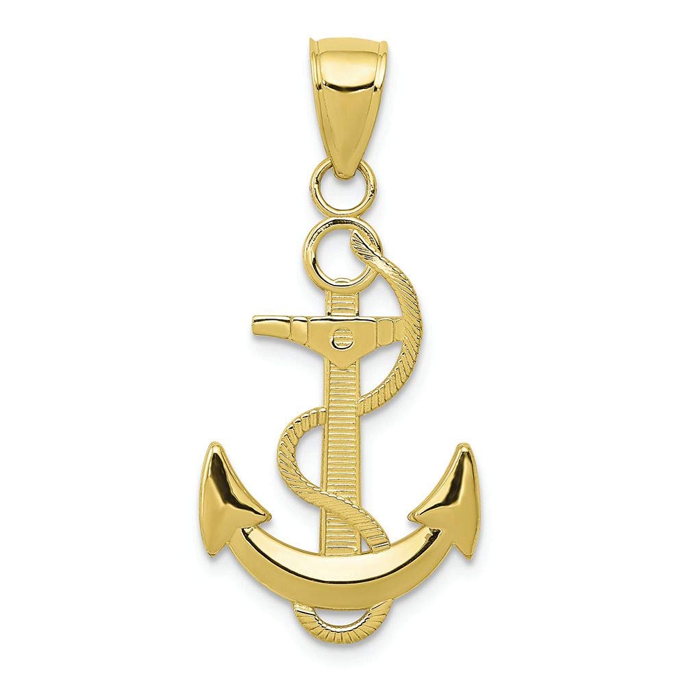 10K Yellow Gold Polished Anchor with Rope Charm Pendant Necklace - Perfect for Nautical Lovers, Sailors & Beach-Themed Jewelry Gifts