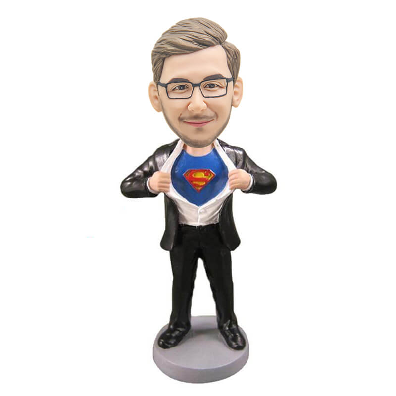Personalized Super Dad Bobblehead - Custom Father's Day Gift for Dad, Husband, Grandpa - Unique Home & Office Desk Decor for Birthday, Anniversary, Retirement