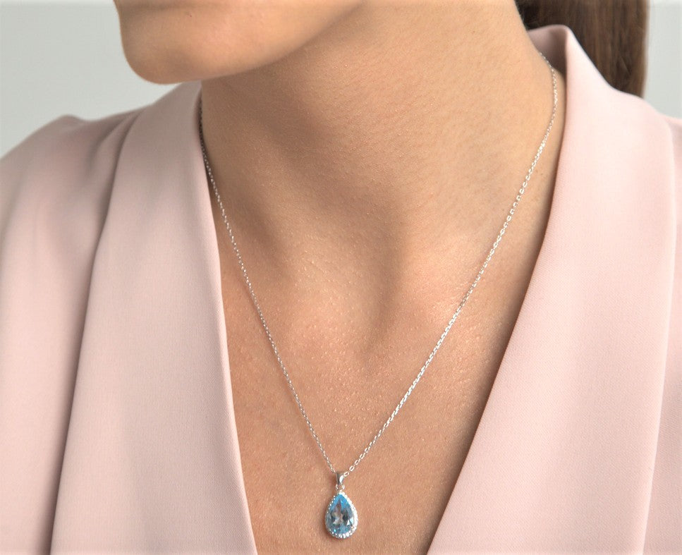 Blue Topaz Pear Shaped Necklace for Women - Elegant Teardrop Gemstone Jewelry for Wedding, Party & Special Occasions