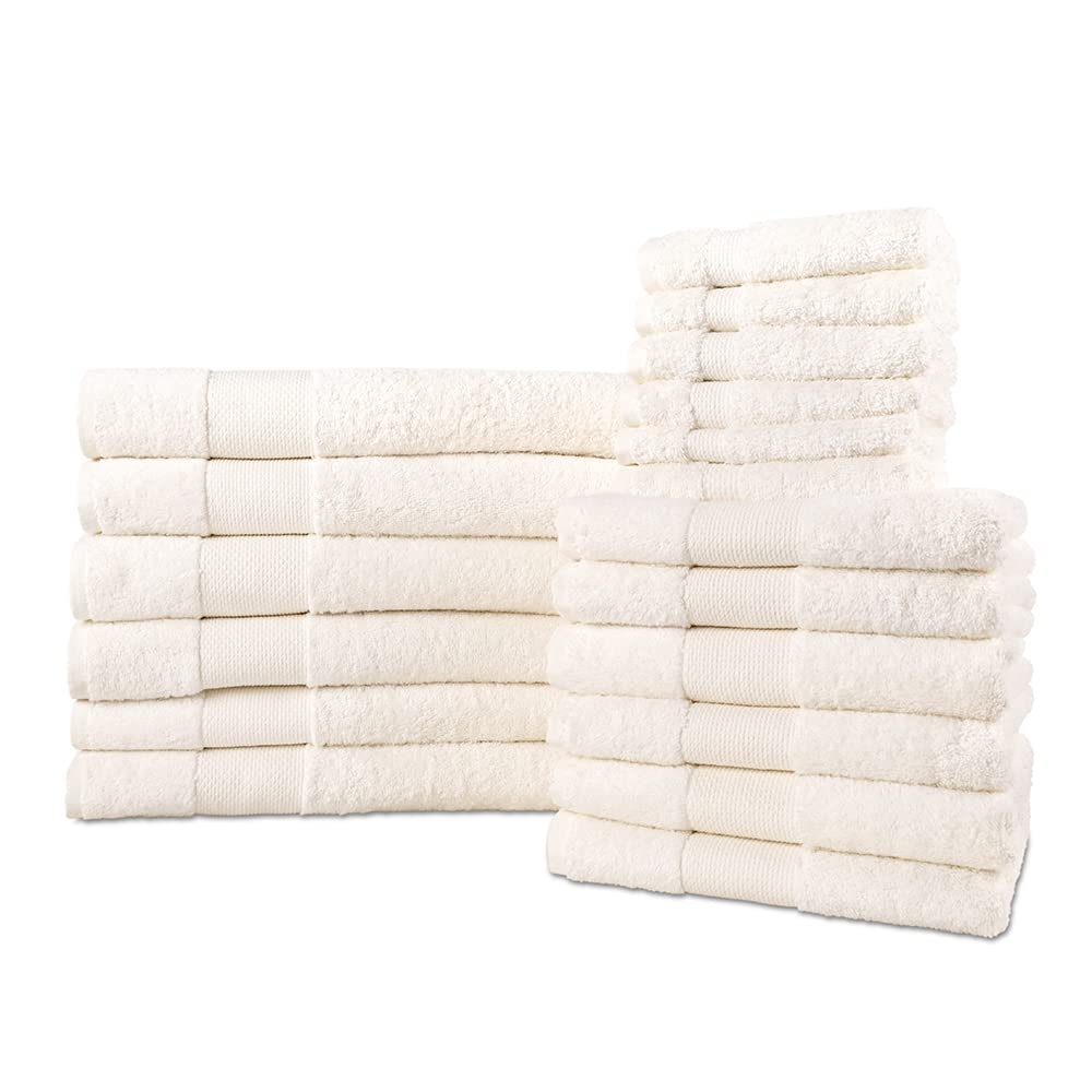 Premium 18-Piece Bath Towel Set - Ultra Soft 100% Turkish Cotton - Highly Absorbent & Quick Drying - Includes 6 Bath Towels, 6 Hand Towels, 6 Washcloths - Luxury Bathroom Essentials for Home, Hotel, Spa & Gym Use - Ivory 18-Pack - Perfect for Everyday Comfort & Guest Bathrooms