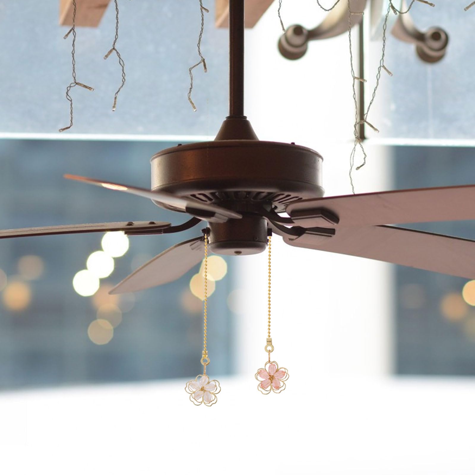 GLOBLELAND 4-Pack Decorative Flower Ceiling Fan Pull Chains - Alloy Glass Light Pull Extenders with Connectors for Ceiling Fans & Lights | Perfect for Bedroom, Living Room & Home Decor