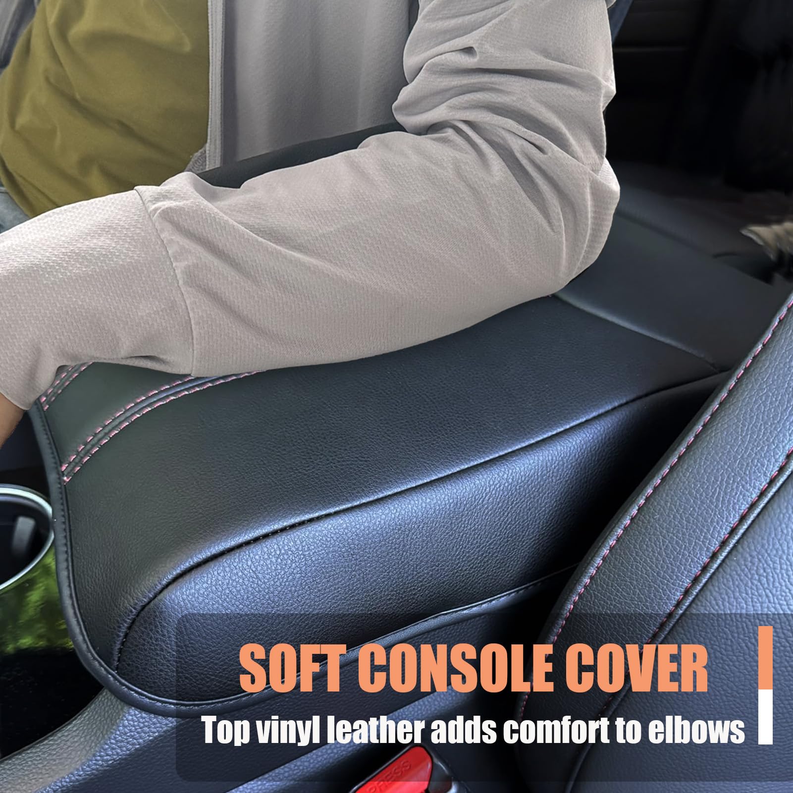 Premium Soft Leather Center Console Cover for Honda Pilot 2023-2025 & Ridgeline/Passport - Armrest Cushion Pad Accessories (Orange) - Comfort Upgrade for Long Drives & Road Trips