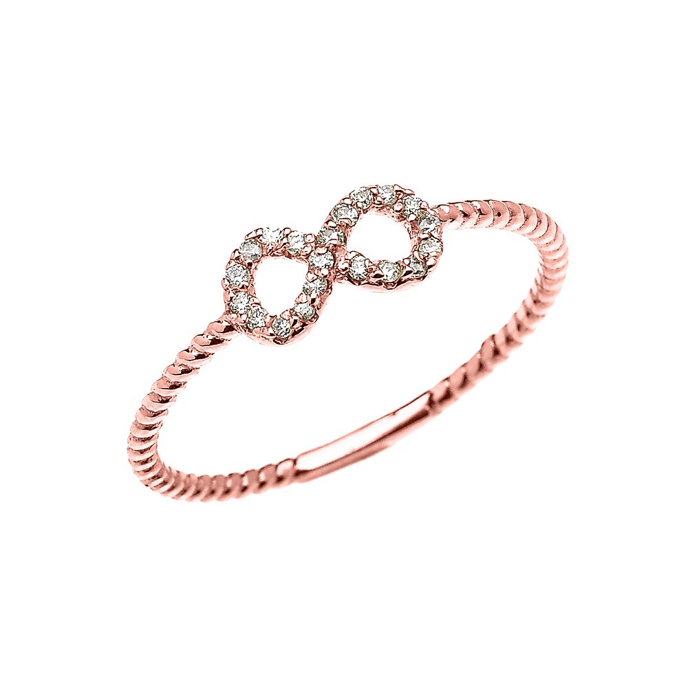 10K Rose Gold Dainty Diamond Infinity Rope Design Ring for Women - Elegant Stackable Wedding Band, Anniversary Gift, Promise Ring for Her - Perfect for Everyday Wear, Date Nights & Special Occasions
