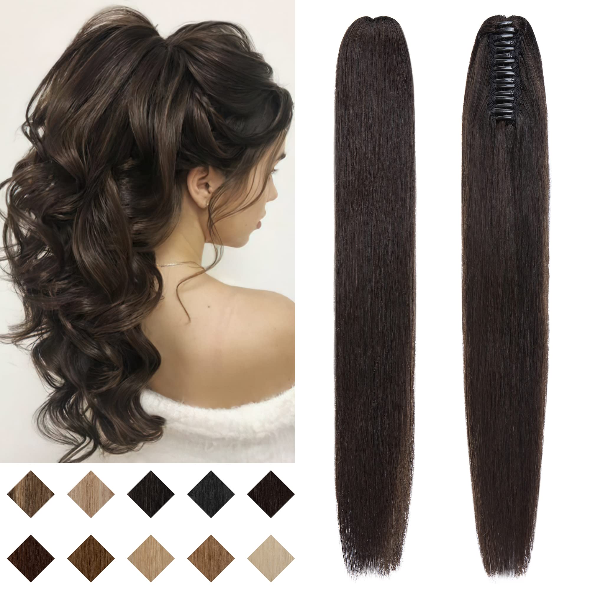 SEGO Human Hair Clip-in Ponytail Extension - 18 Inch Long Straight Real Hair Ponytail for Women (Natural Black, 115g) - Perfect for Parties, Weddings & Everyday Styling