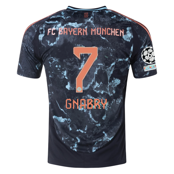Adidas Bayern Munich Authentic Serge Gnabry Away Jersey 24/25 - Black/Copper/Blue with Champions League Patches | Official Soccer Jersey for Fans & Players | Perfect for Match Days, Training & Collecting