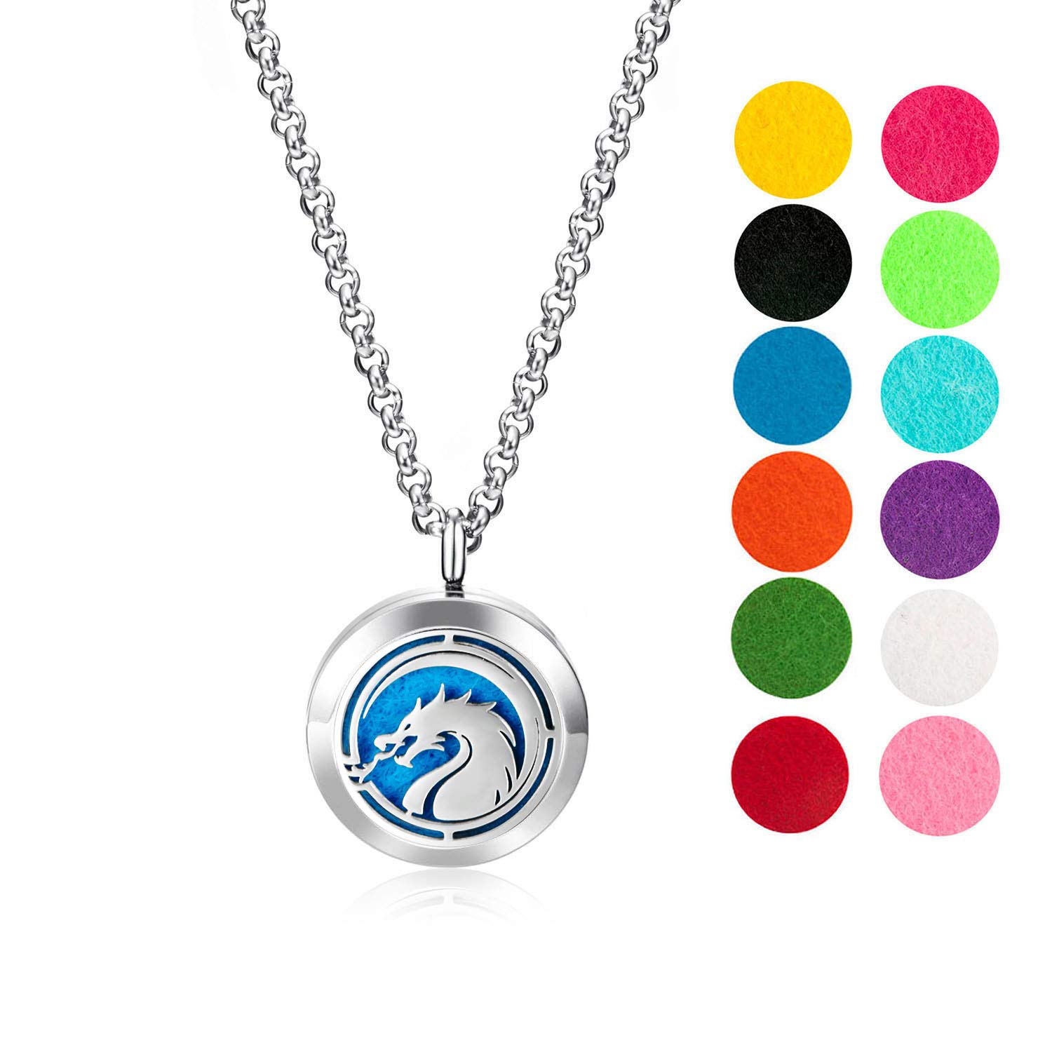 Wild Essentials Fire Dragon Essential Oil Diffuser Necklace - Stainless Steel Aromatherapy Pendant with 24