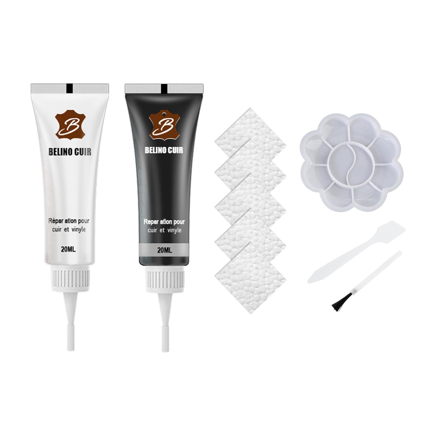 Vinyl Leather Paint Repair Kit - Black & White Leather Repair Kit for Furniture, Couch, Car Seats | Waterproof Leather Repair Gel for Scratches, Cracks & Tears | Multi-Purpose Leather Restoration Kit for Home & Automotive Use