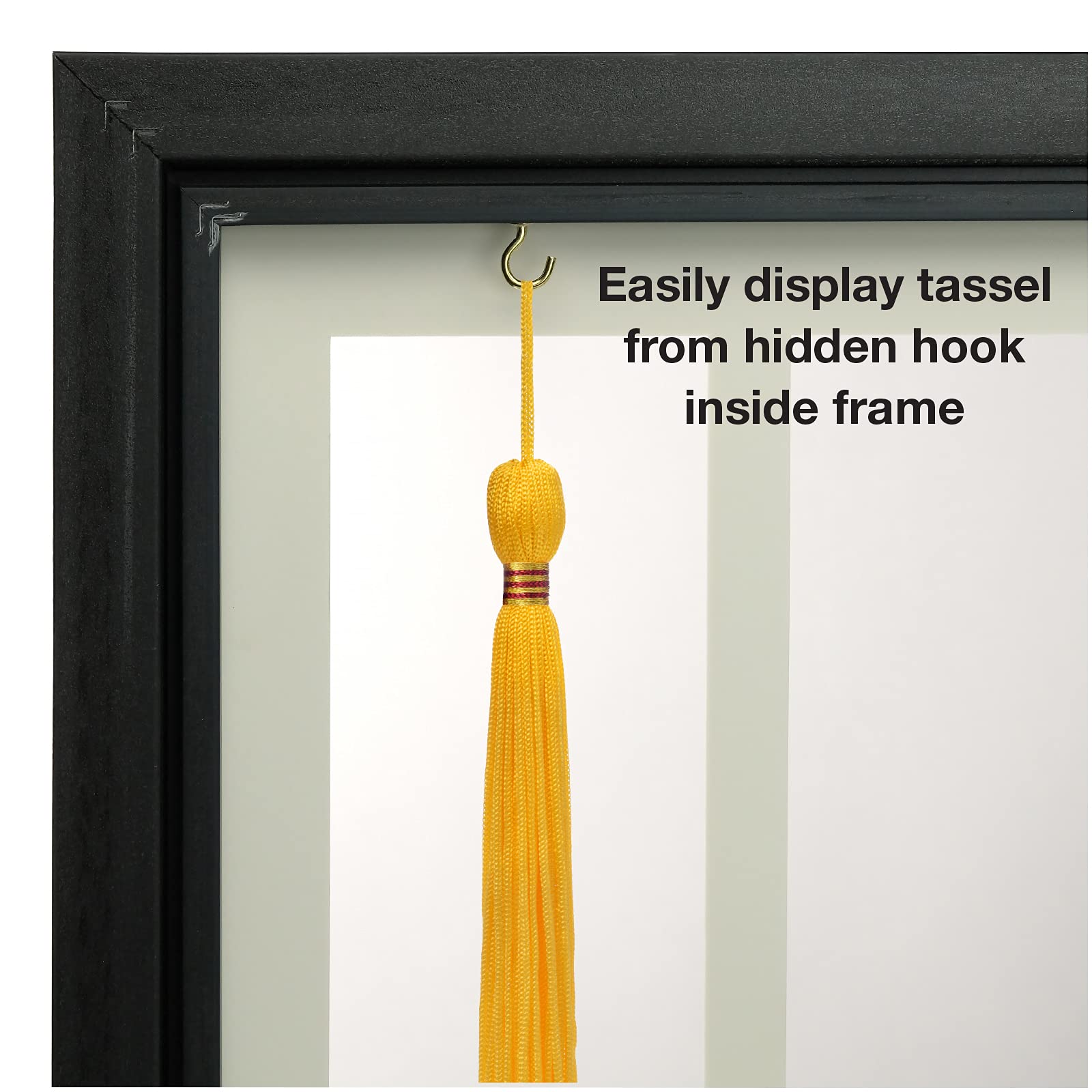8.5x11 Modern Black & Gold Photo Frame with Double Mat - Perfect for Graduation Diplomas, Certificates & Displaying Graduation Photos with Tassel Holder - Wall or Desk Display for Office, Home & School Decor