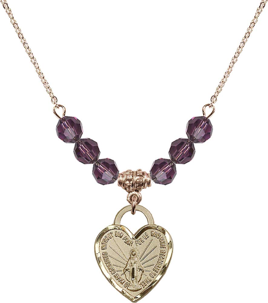 Bonyak 18K Gold Plated Hamilton Necklace with 6mm Purple Amethyst Birthstone Beads & Heart Charm - Elegant February Birthstone Jewelry Gift for Women, Valentine's Day, Anniversary & Special Occasions