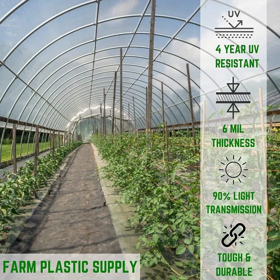 **4-Year Clear 6 Mil Greenhouse Plastic Sheeting – Durable Polyethylene Film for Greenhouses, Plant Covers & DIY Projects (60' x 40') – UV-Resistant, Weatherproof & Tear-Resistant**    *(Perfect for Gardening, Hydroponics, Plant Protection & Seasonal Shelters)*