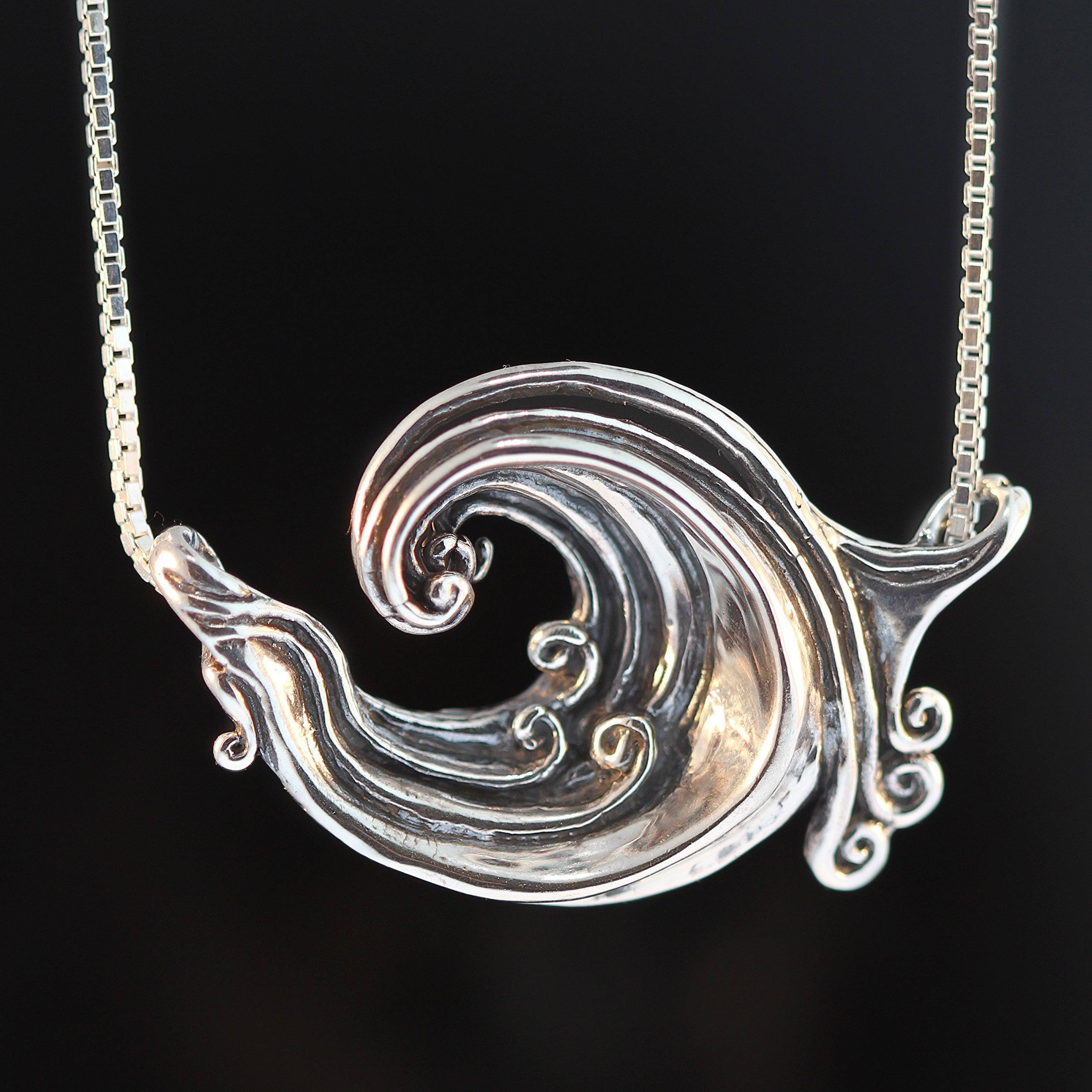 Silver Wave Necklace - Rip Curl Wave Pendant Boho Ocean Jewelry for Women | Perfect Beach Accessory, Surfing Gift & Summer Layering Necklace