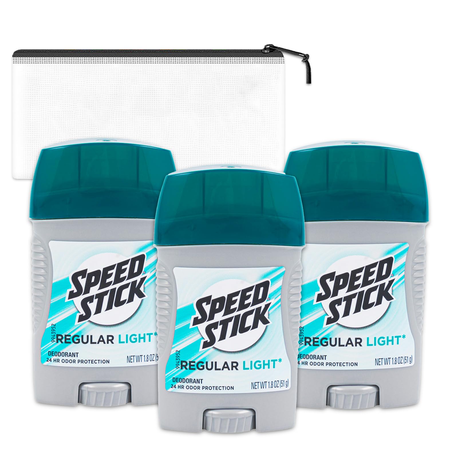 Speed Stick Regular Light Deodorant for Men Travel Pack - 3 Pack Travel Size 1.8 Oz Deodorant Bundle with Carry Bag | Fresh Scent, Long-Lasting Protection | Perfect for Gym, Travel & Everyday Use