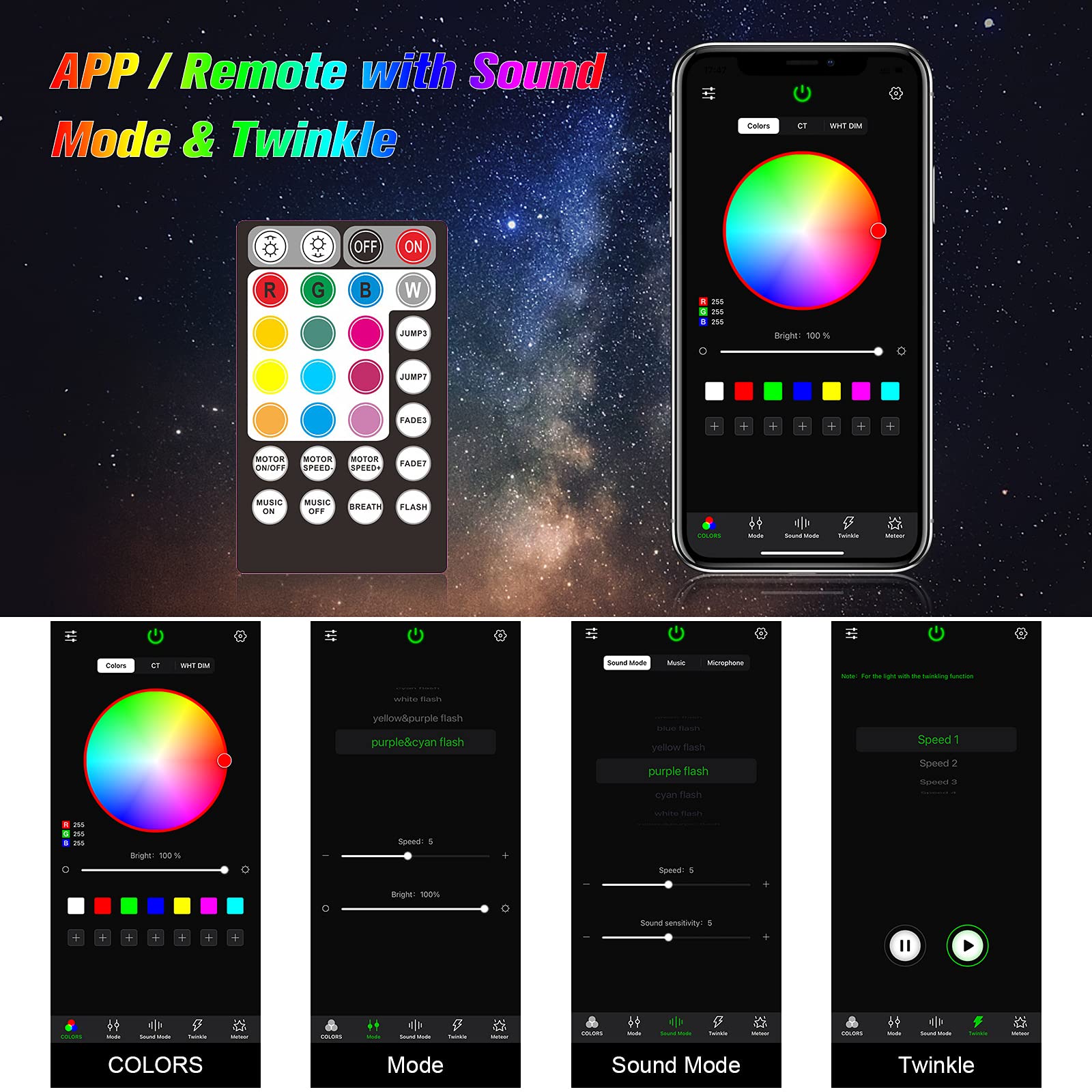 CHINLY 32W 1600pcs Twinkle Fiber Optic Star Ceiling Lights Kit - 13.1ft 0.03in RGBW Bluetooth APP Control with Remote for Home Theater, Bedroom, Pool & Car Headliner | Music Sync & DIY Starry Sky Effect