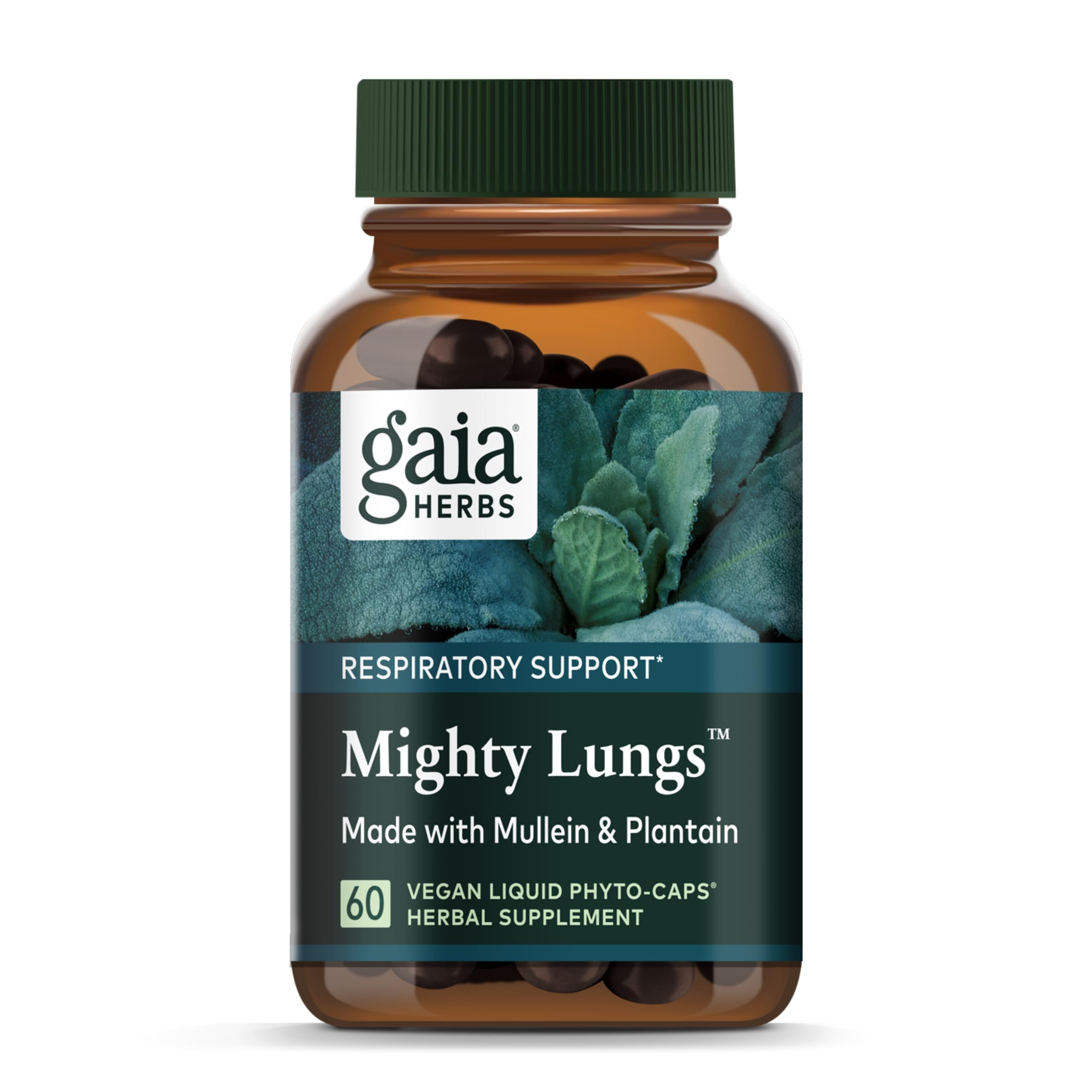 Gaia Herbs Mighty Lungs - Vegan Lung Support Supplement with Mullein, Plantain & Elecampane - 60 Liquid Phyto-Capsules (30-Day Supply) - Promotes Respiratory Health & Breathing Comfort - Ideal for Allergy Season, Smokers & Urban Living