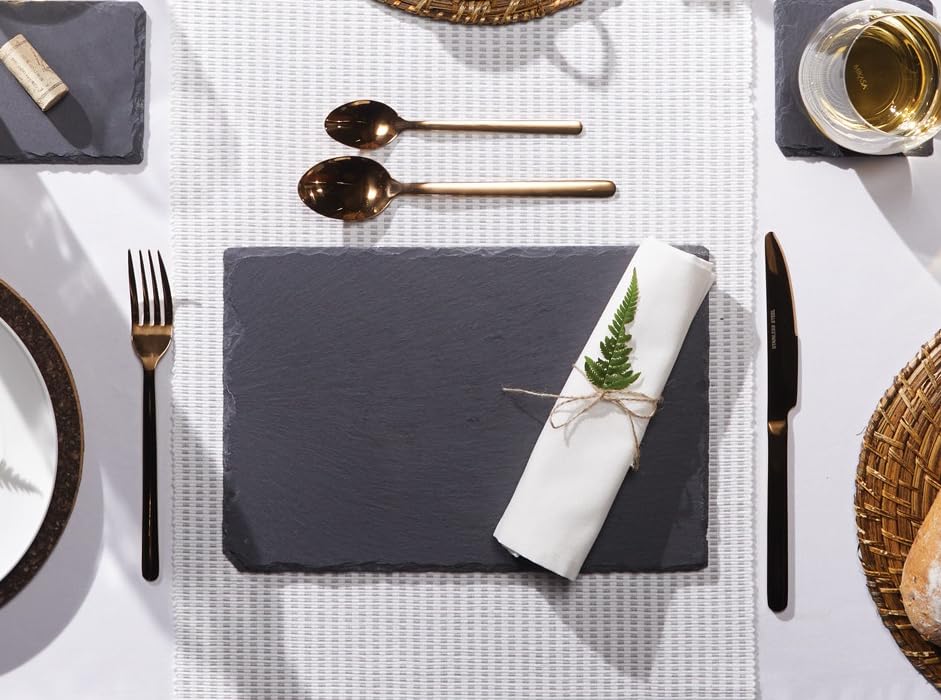 Premium Slate Placemats Set of 4 - Elegant Stone Textured Table Mats for Dining, Kitchen, and Home Decor - Perfect for Dinner Parties, Holiday Gatherings & Everyday Use