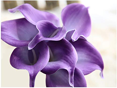 Artificial Calla Lily Flowers - Real Touch PU Fake Flowers for Wedding Decor, Bouquet, Home Décor & Party (Violet, 10 Pack) - Perfect for Centerpieces, Bridal Showers, and Table Arrangements