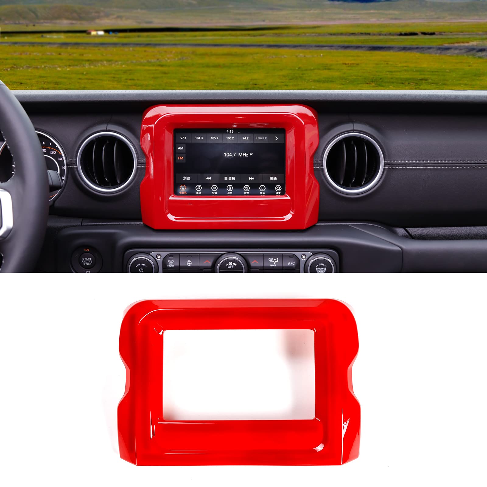 Jeep Wrangler JL JLU & Gladiator JT 2018-2022 GPS Screen Panel Frame Cover Trim - Red Interior Accessories for Navigation System | Off-Road & Daily Driving Upgrade